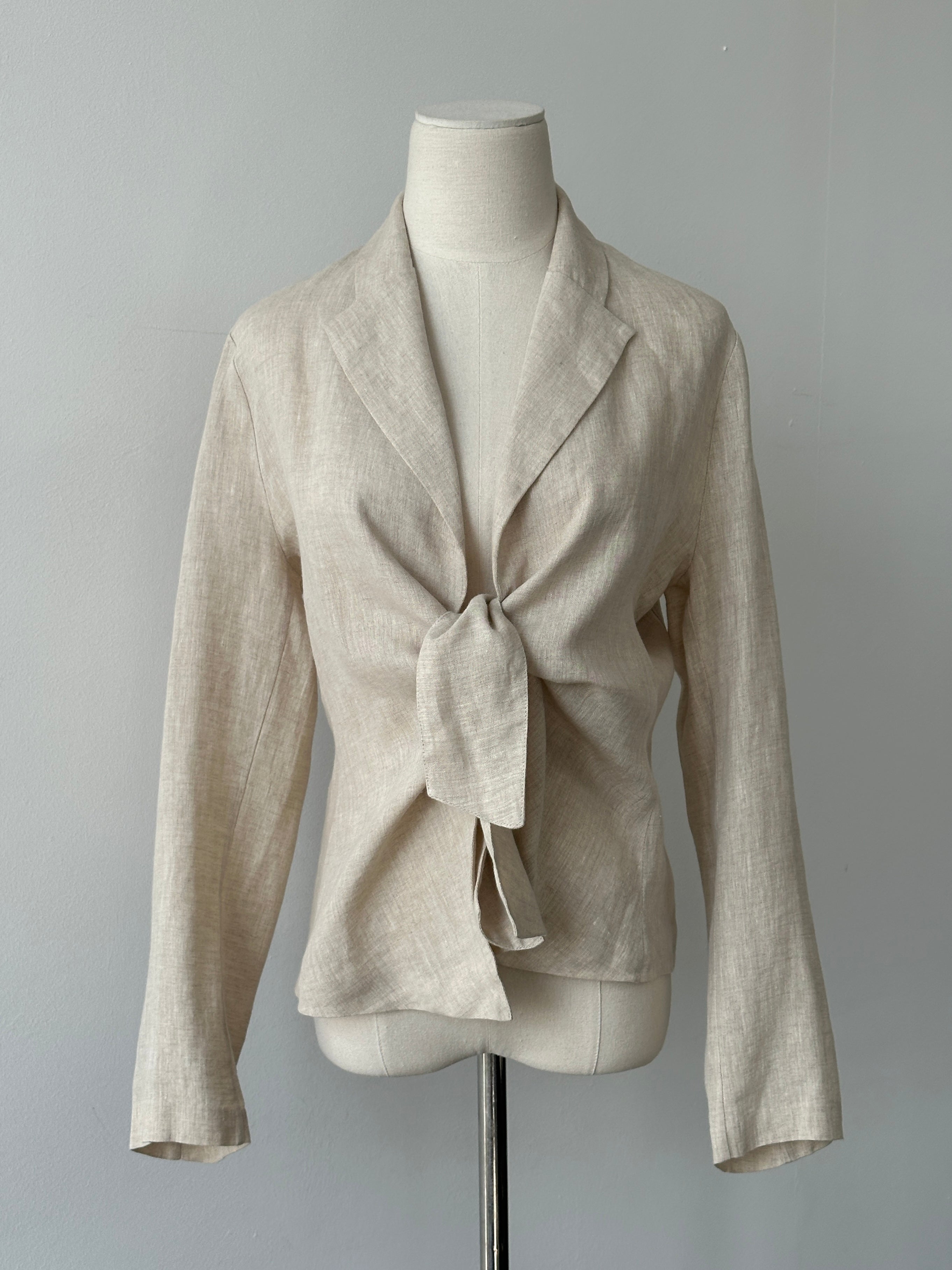 Italian Vintage 1990s Pure Linen Tie Front Jacket - M