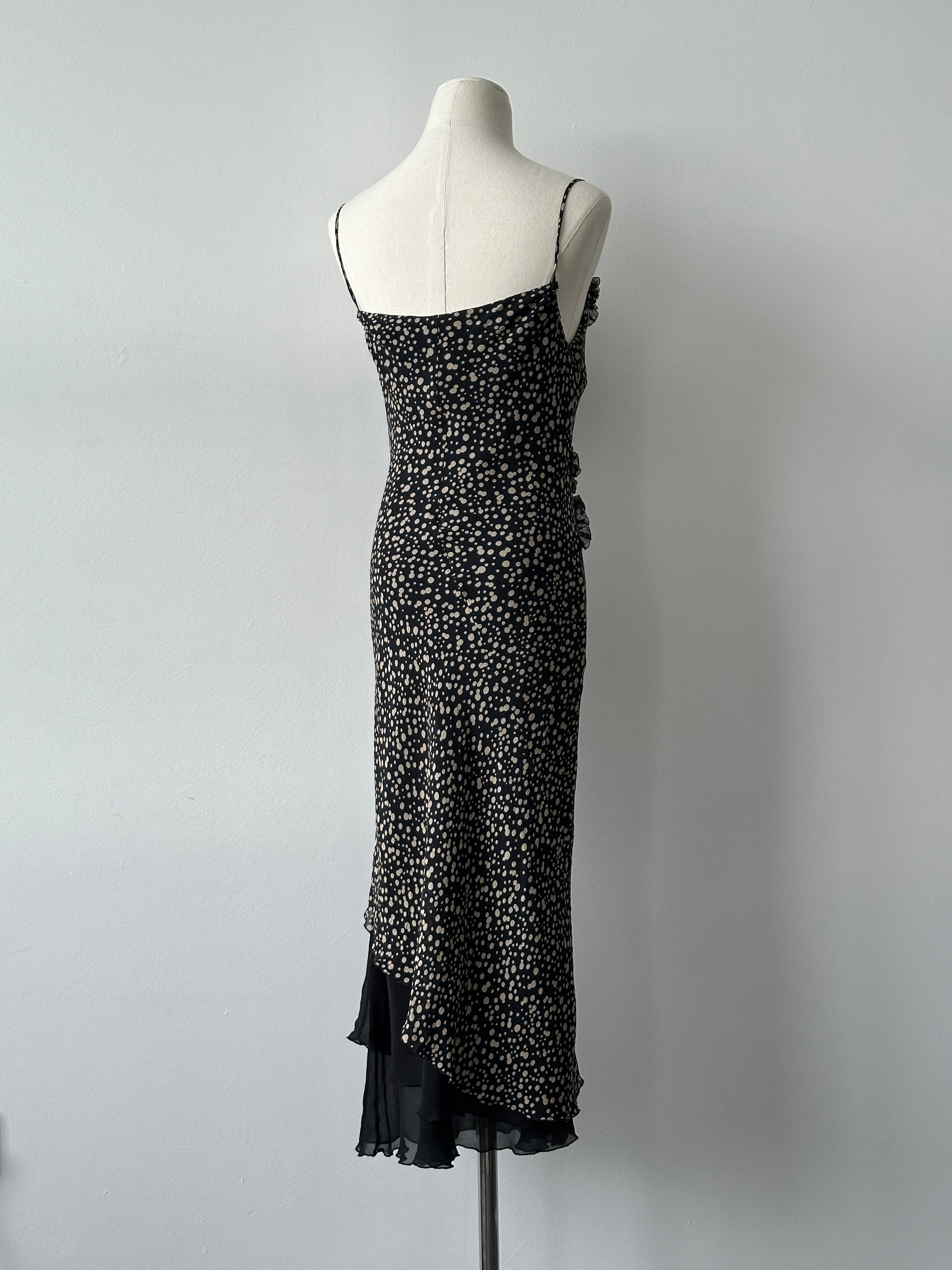 Vintage 2000s Silk Asymmetric Ruffle Print Dress - S-M