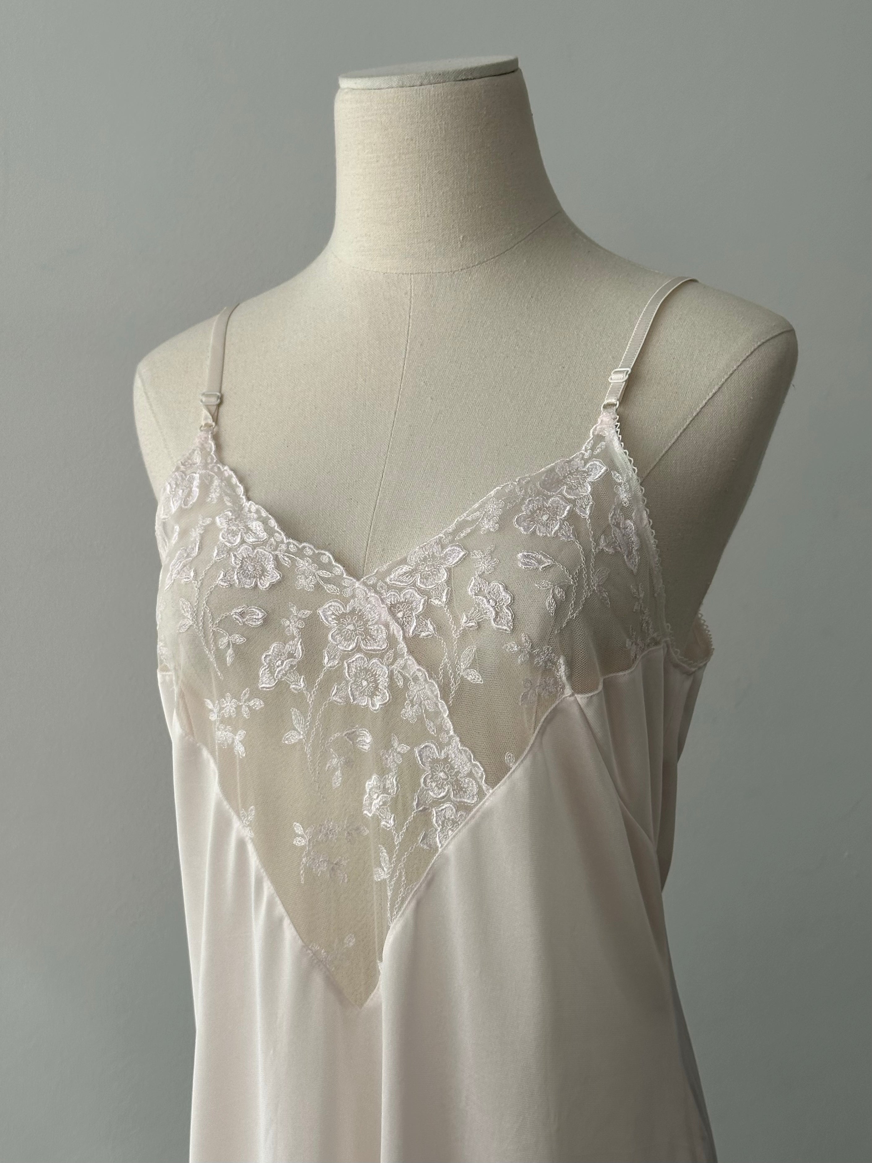 Vintage 1990s V Neck Lace Slip Dress - S-M