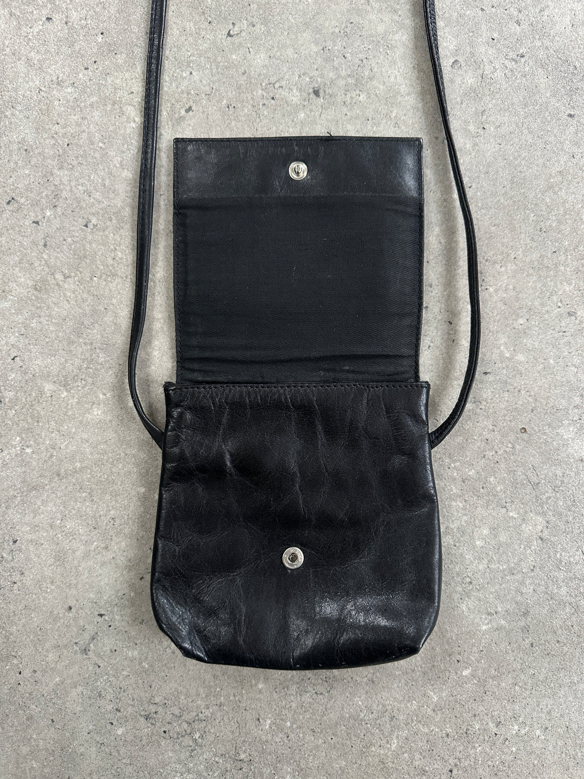 Vintage 1990s Leather Minimal Crossbody Bag Single Button Bag