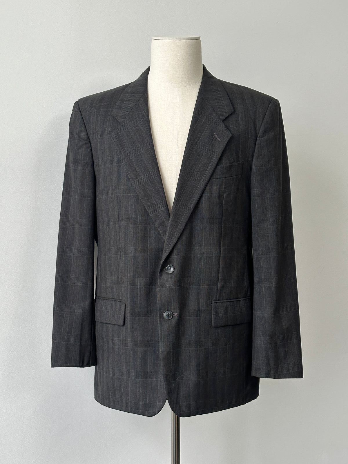 Yves Saint Laurent 1990s Pure Wool Check Single Breasted Blazer - 44R