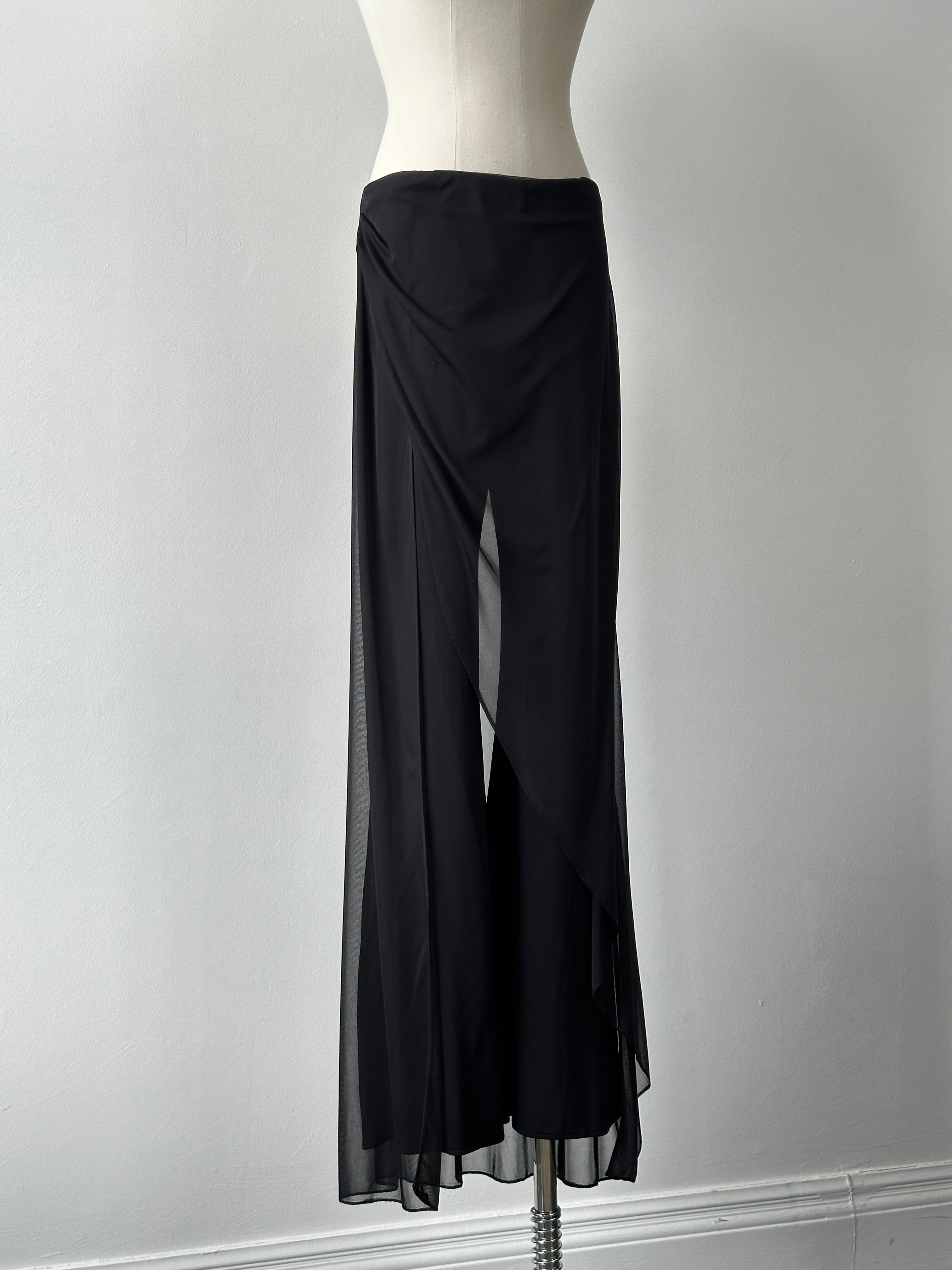 French Vintage 1990s Sheer Overlay Wide Leg Trousers - W26