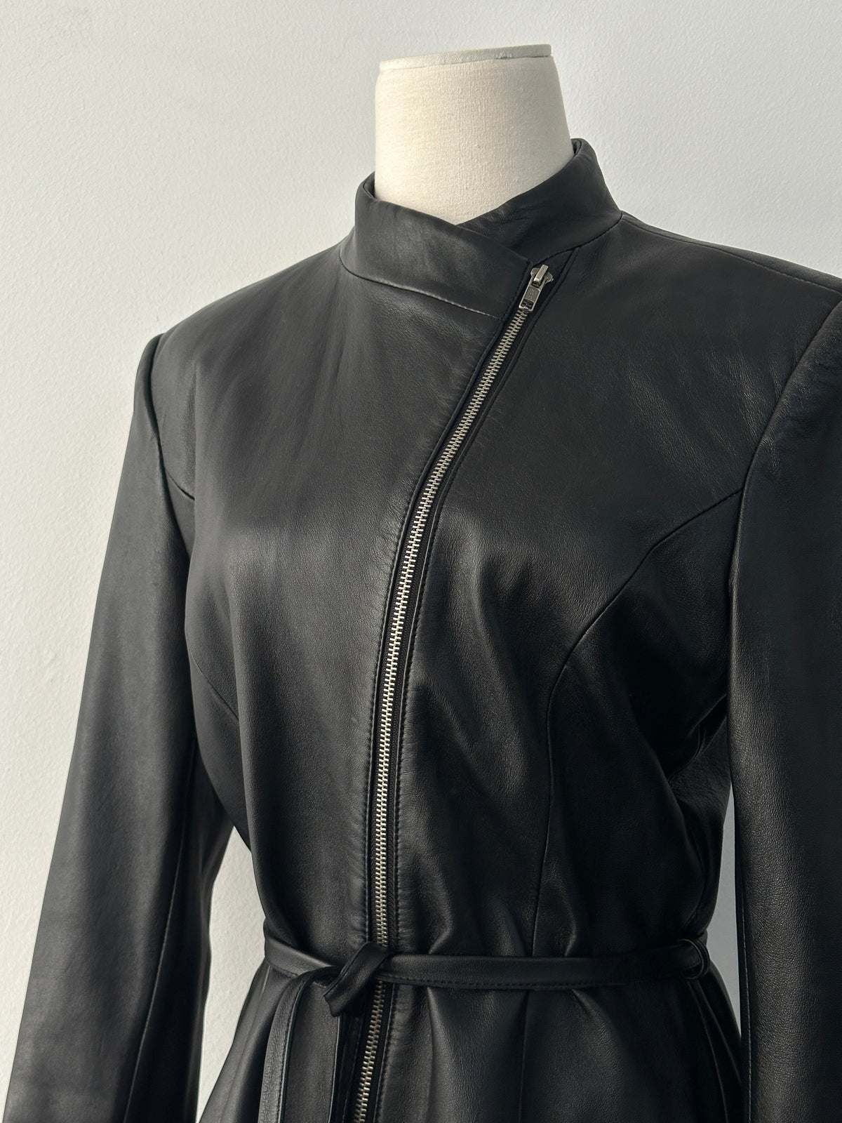Vintage 1990s Asymmetric Belted Leather Jacket - S