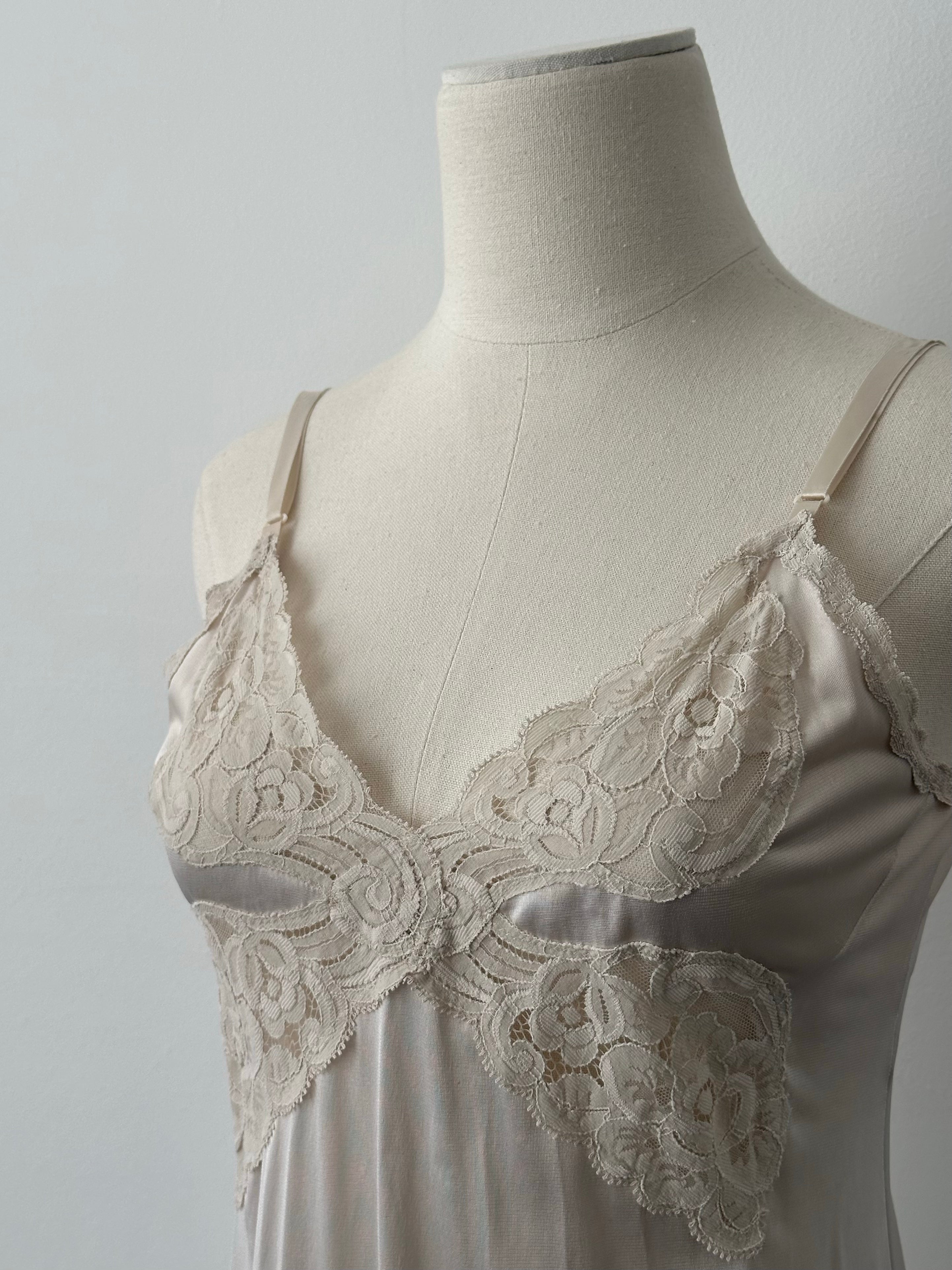 Vintage 1990s Satin Lace Midi Slip Dress - S