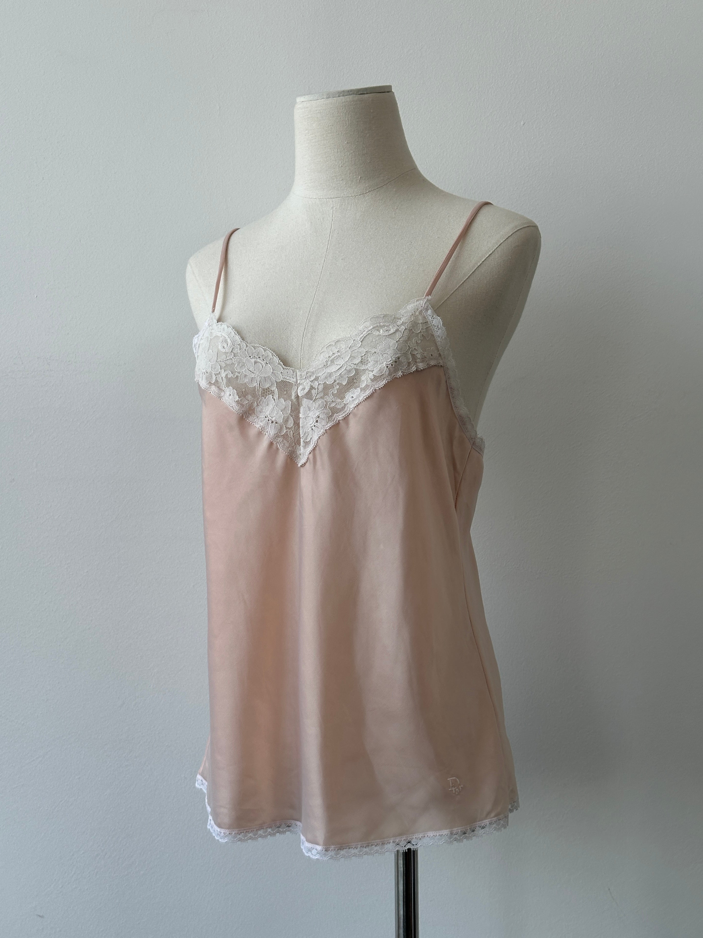 Christian Dior 1990s Satin Lace Logo Cami Top - S