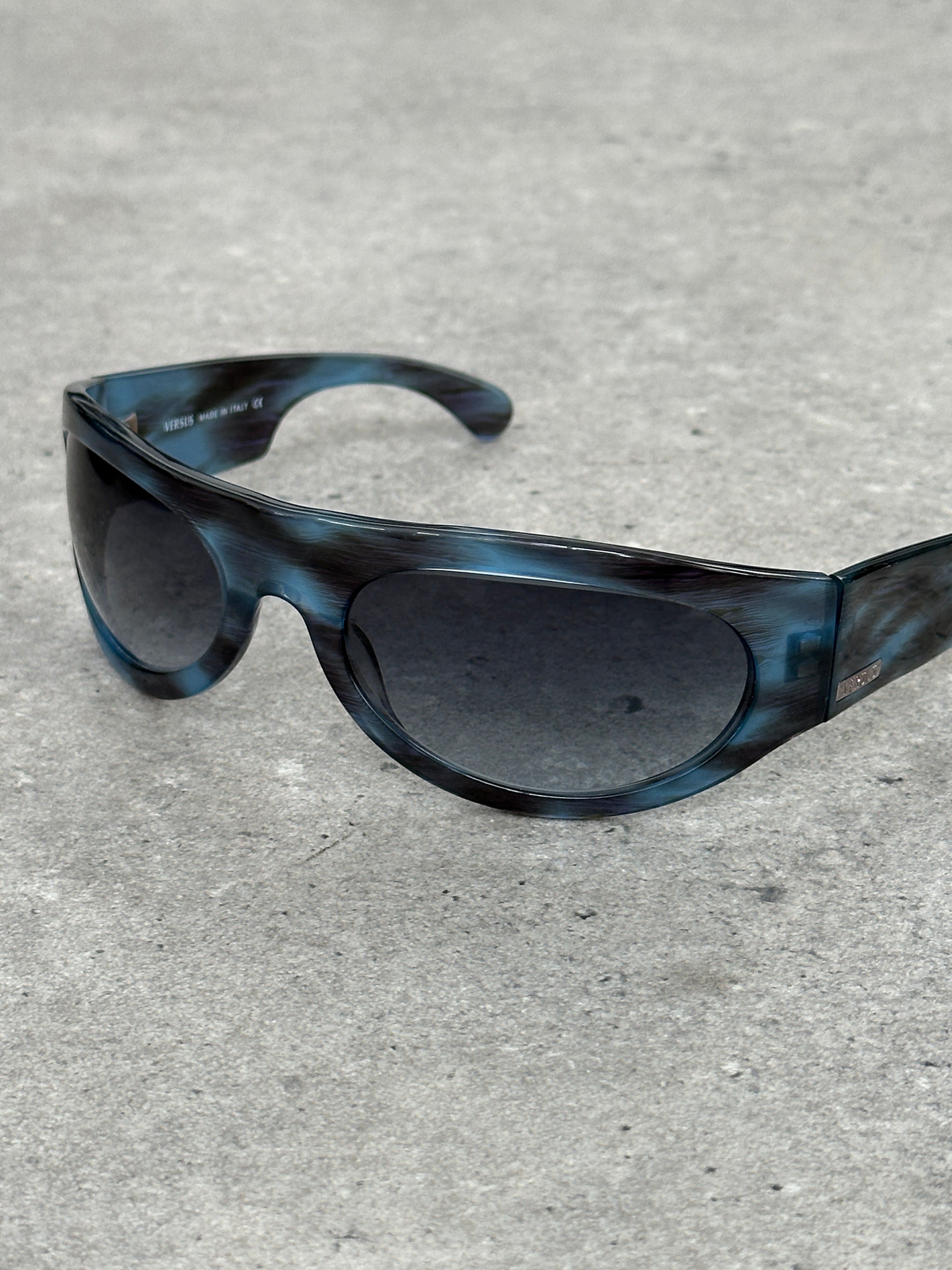 Versace Versus 2000s Marbled Wrap Shield Logo Sunglasses
