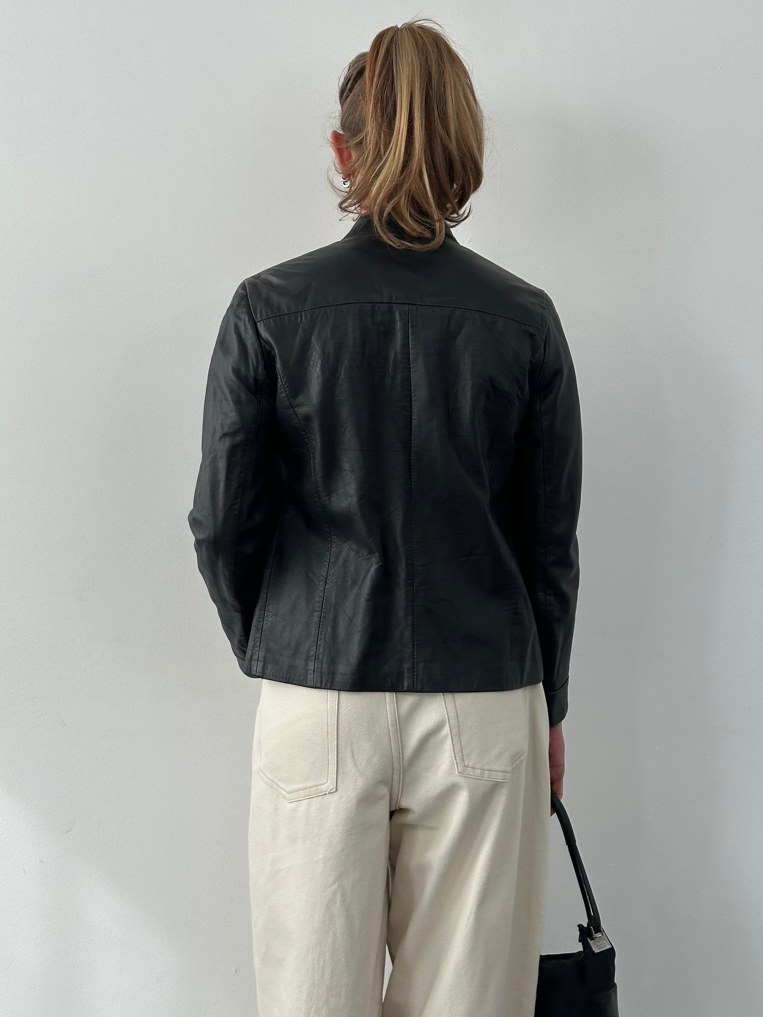 Italian Vintage 1990s Fitted High Neck Leather Jacket - XS