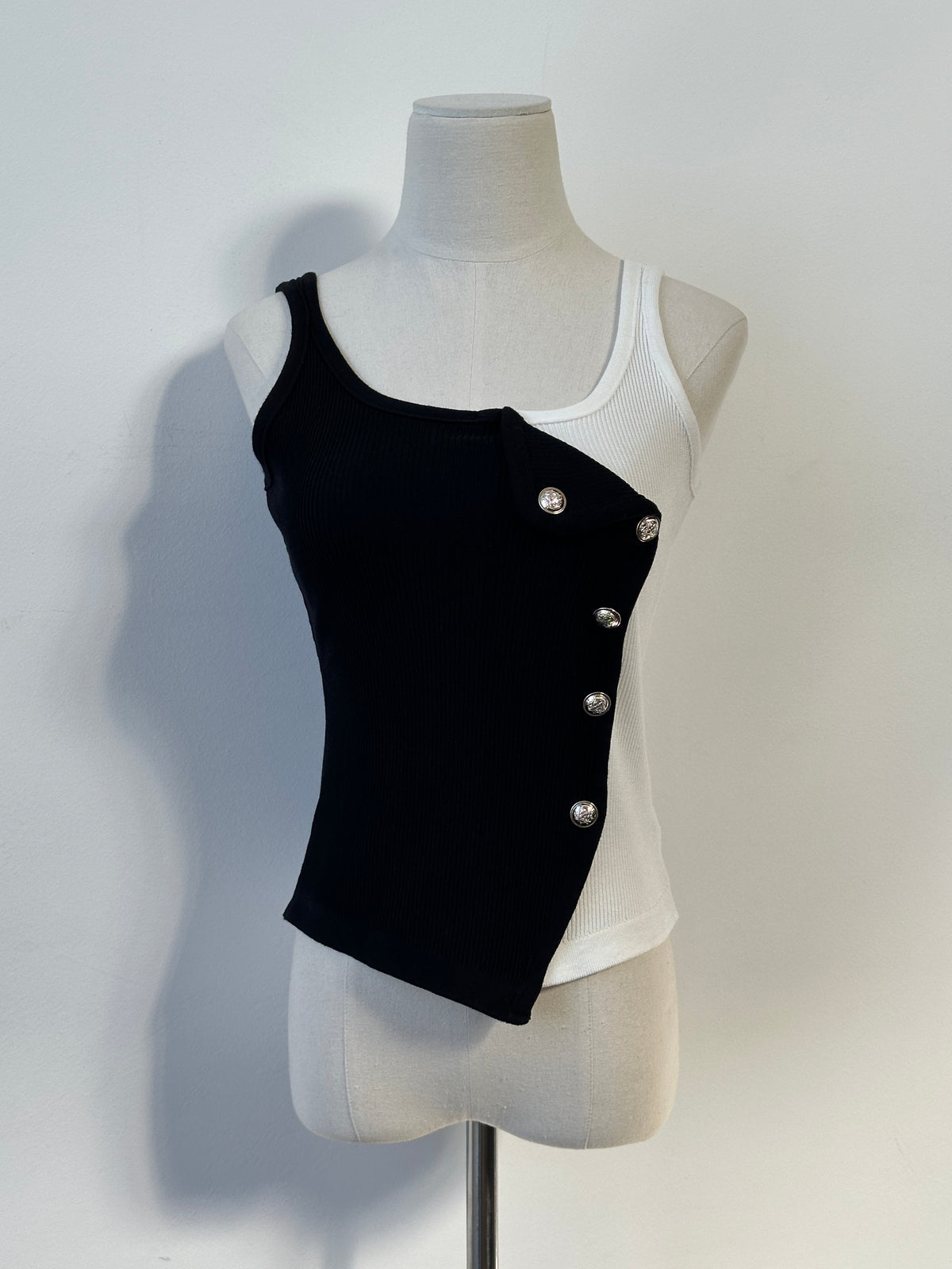 Vintage 2000s Ribbed Asymmetric Sleeveless Top - S