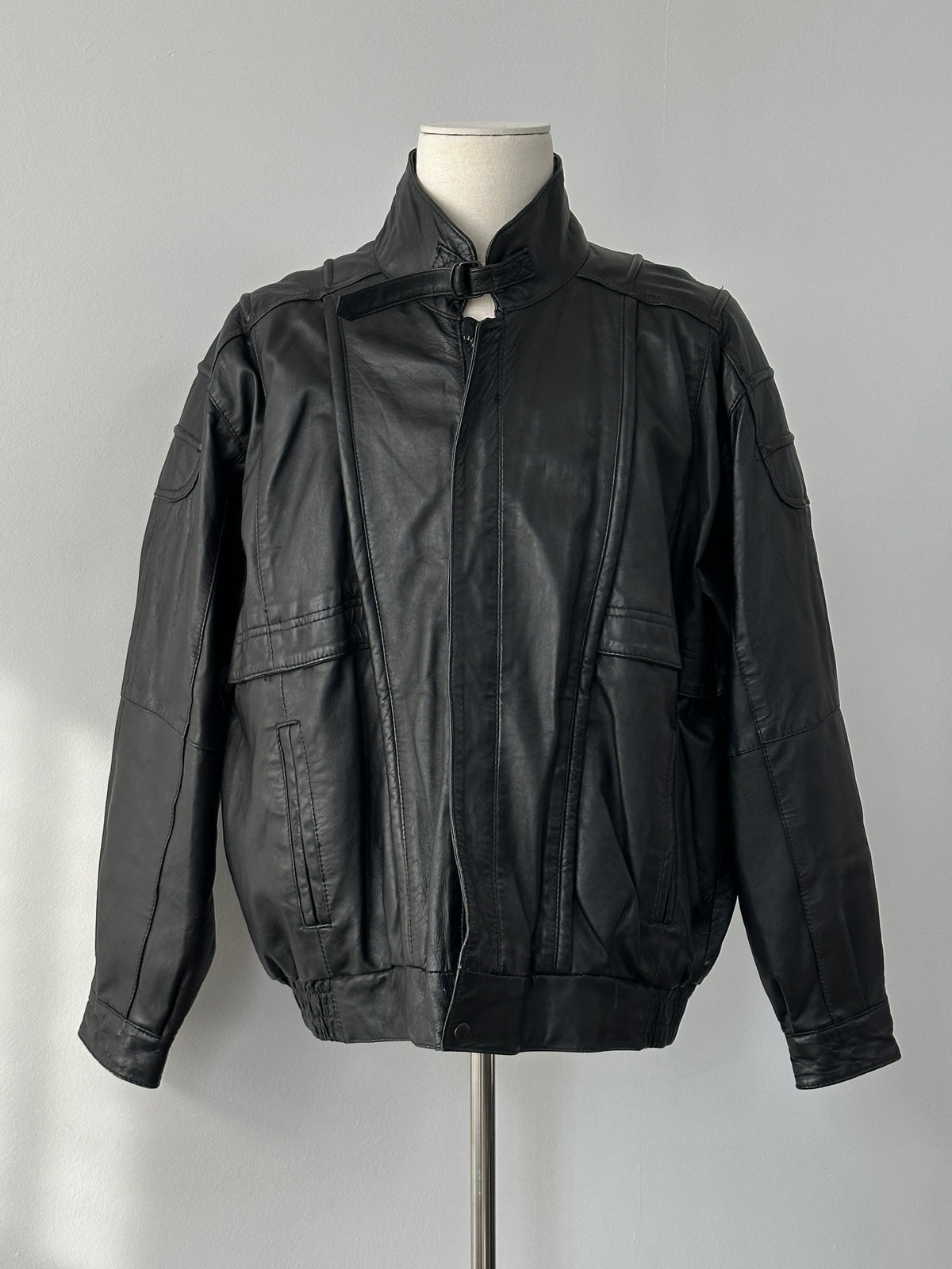Vintage 1990s High Neck Leather Jacket - XL