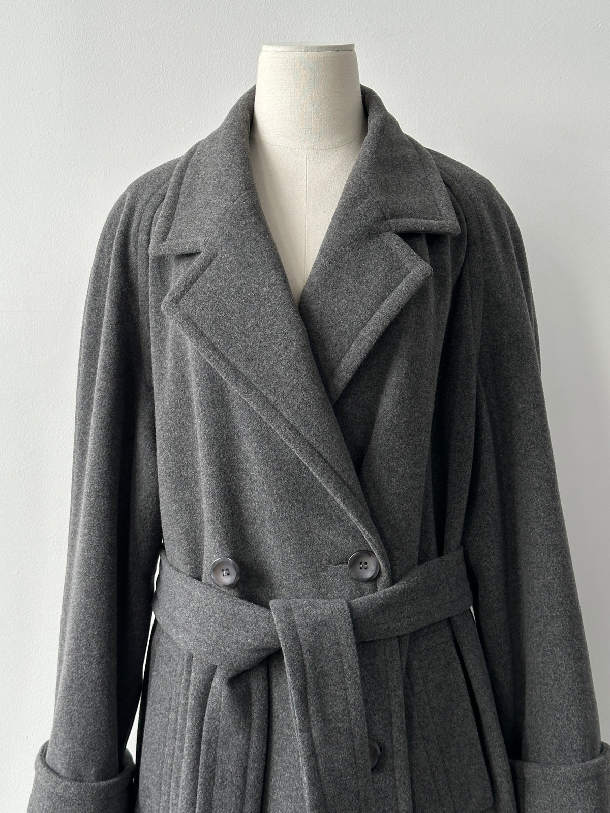 British Vintage 1990s Wool Cashmere Belted Double Breasted Coat - XL