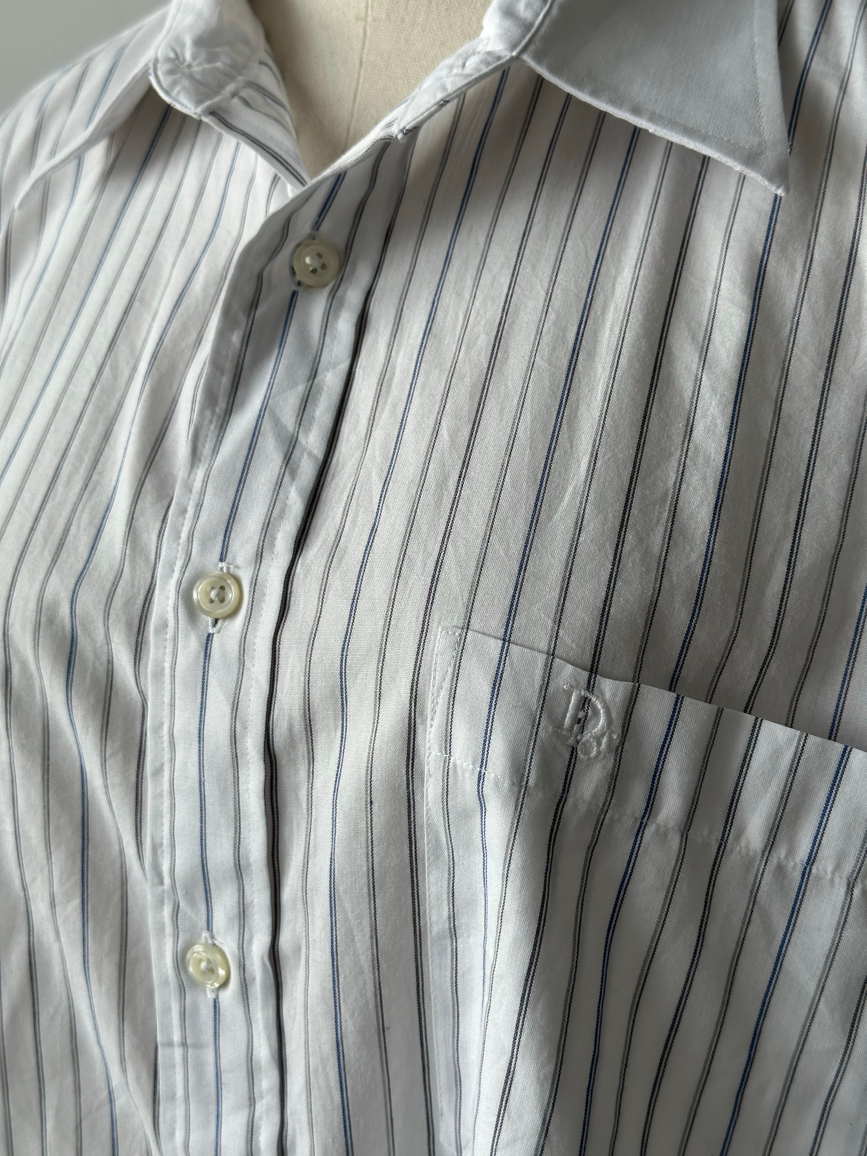 Christian Dior 1980s Cotton Striped Logo Shirt - XL