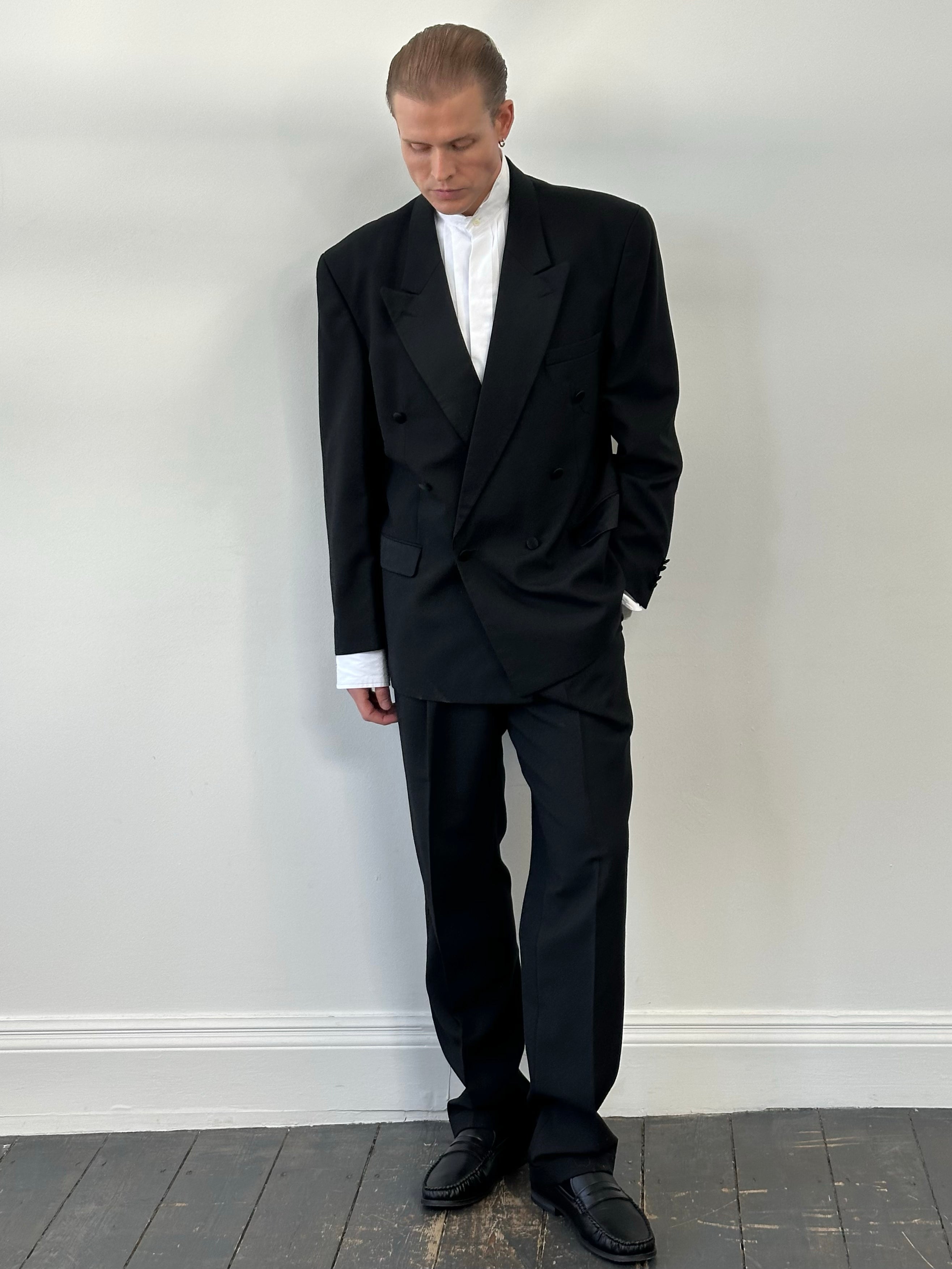 Vintage 1990s Wool Double Breasted Tuxedo Suit - 44R/W32