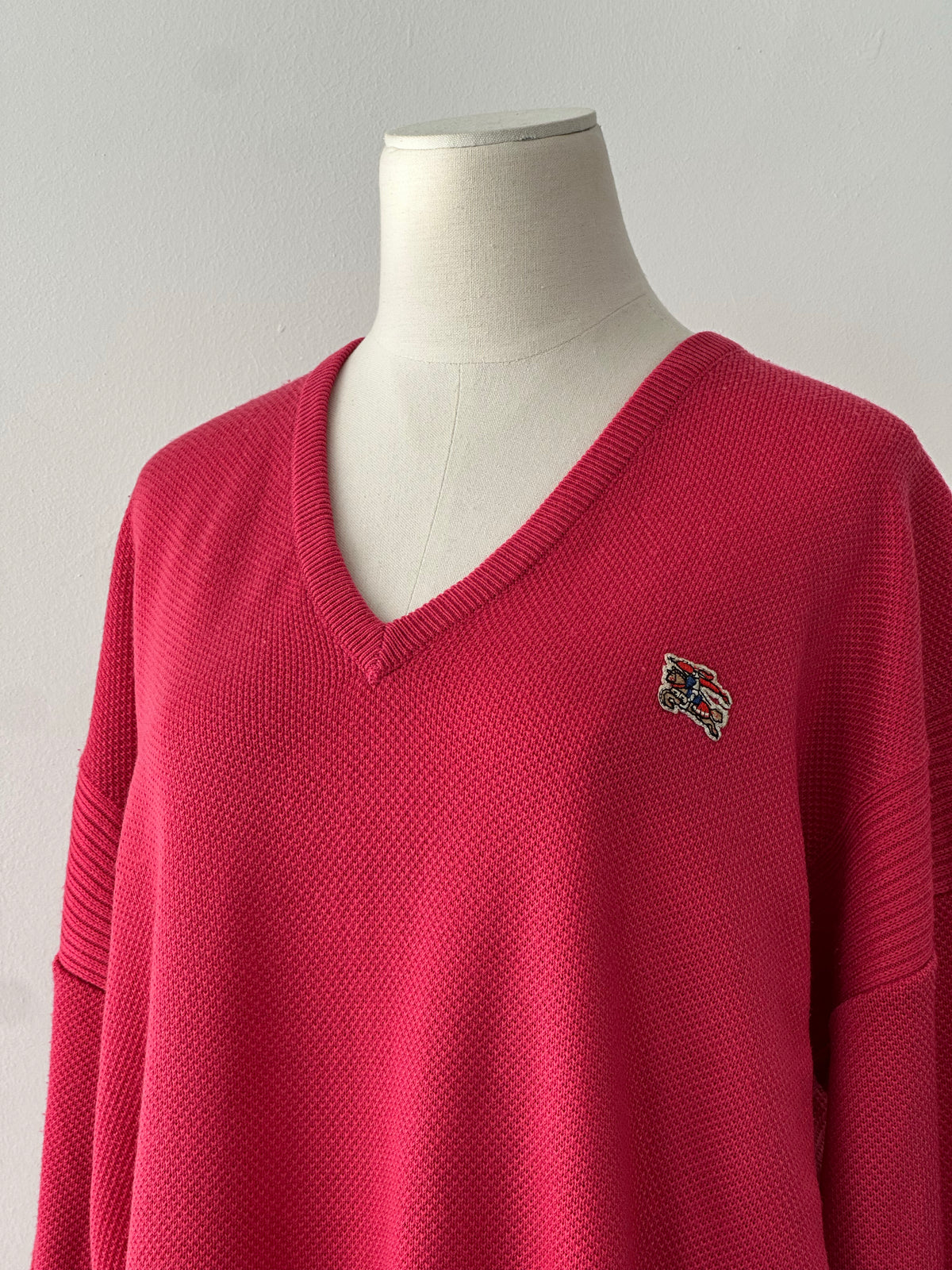 Burberry 1980s V Neck Logo Knit Jumper - L