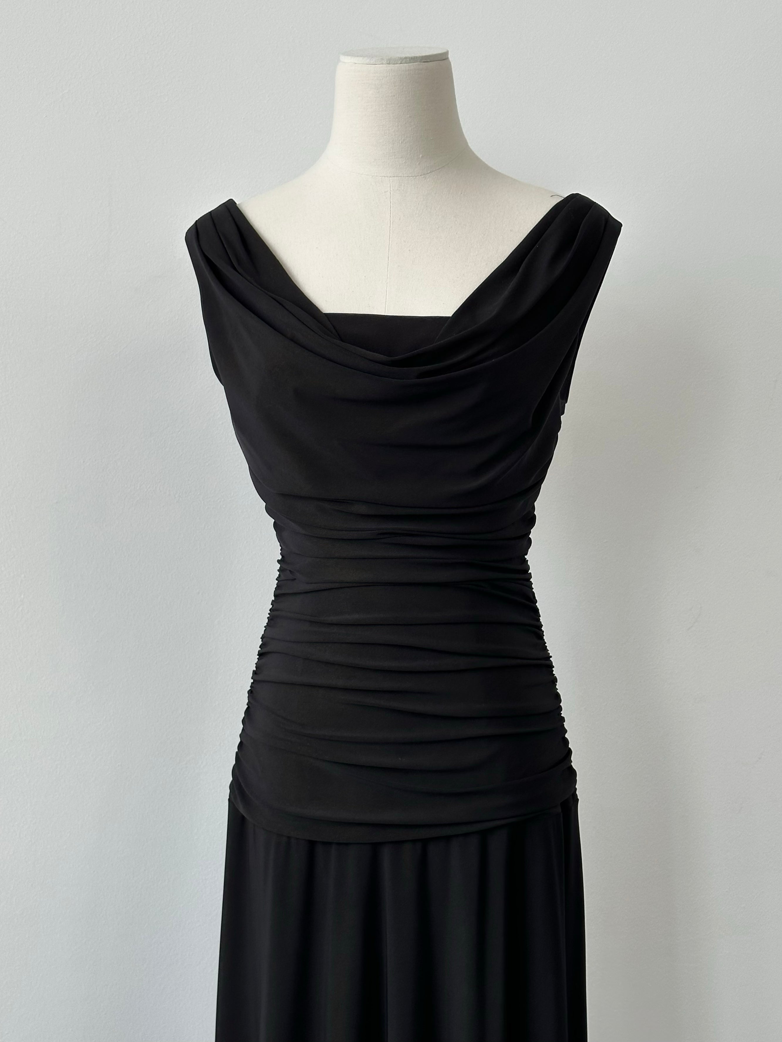 Vintage 1990s Cowl Neck Floor Length Fitted Dress - S-M