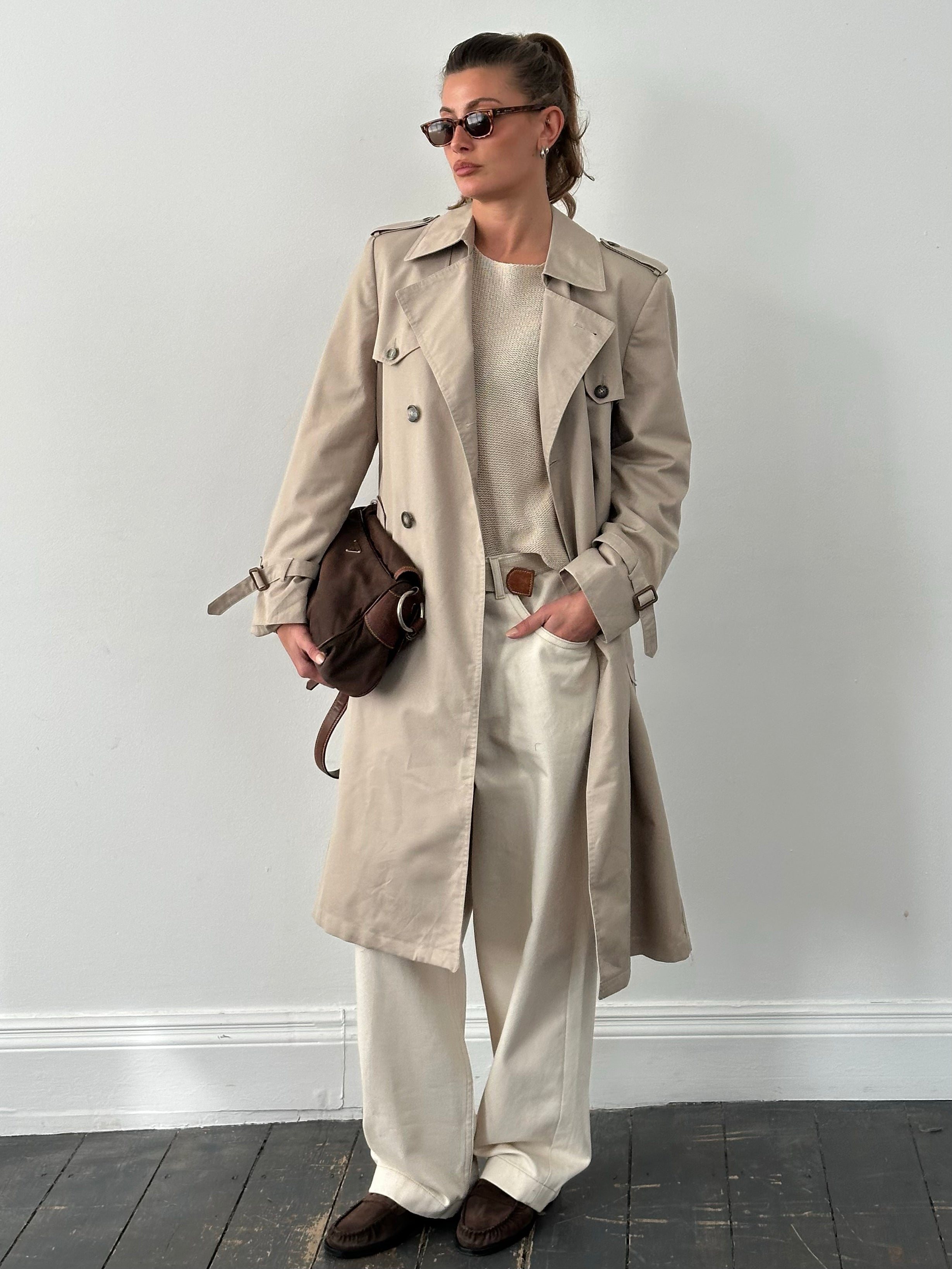 Christian Dior 1980s Cotton Double Breasted Trench Coat - M