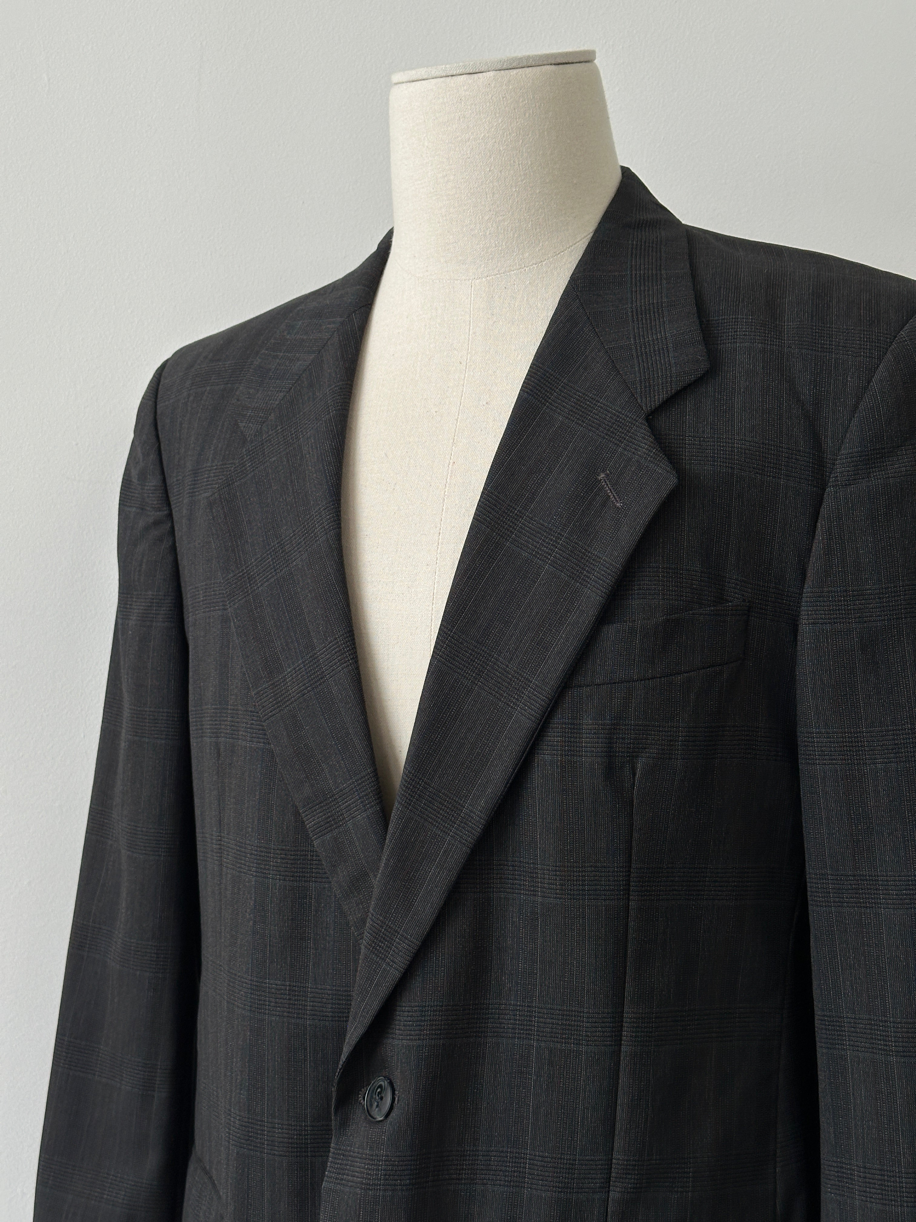 Yves Saint Laurent 1990s Pure Wool Check Single Breasted Blazer - 44R