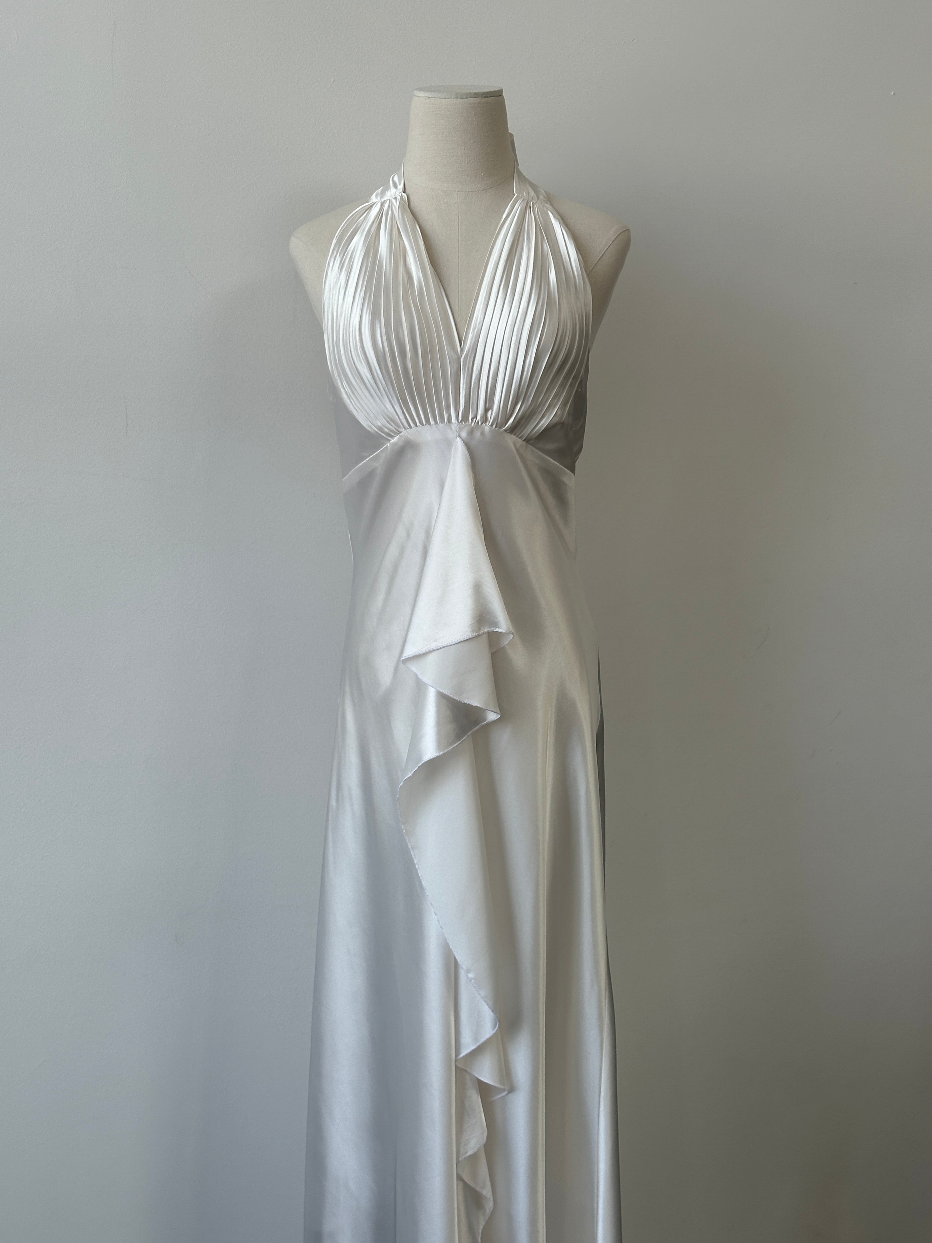 French Vintage 1990s Satin Halter Neck Floor Length Dress - M-L