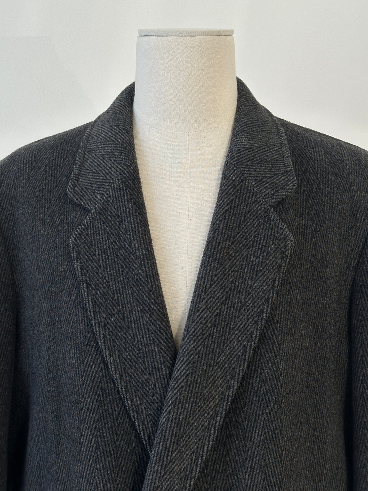 Vintage 1990s Wool Cashmere Herringbone Double Breasted Coat - XL