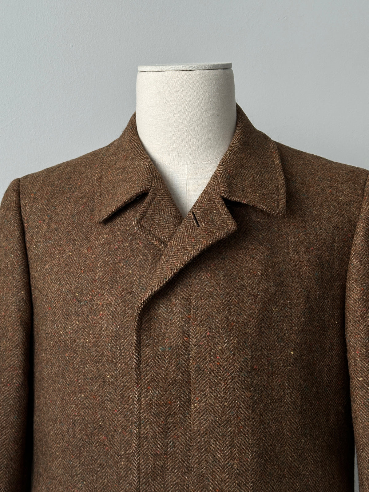 Italian Vintage 1980s Pure Virgin Wool Single Breasted Herringbone Coat - M
