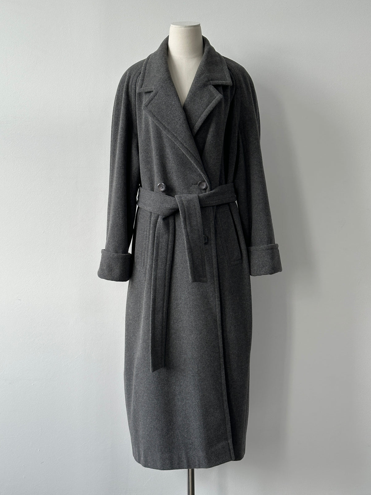 British Vintage 1990s Wool Cashmere Belted Double Breasted Coat - XL