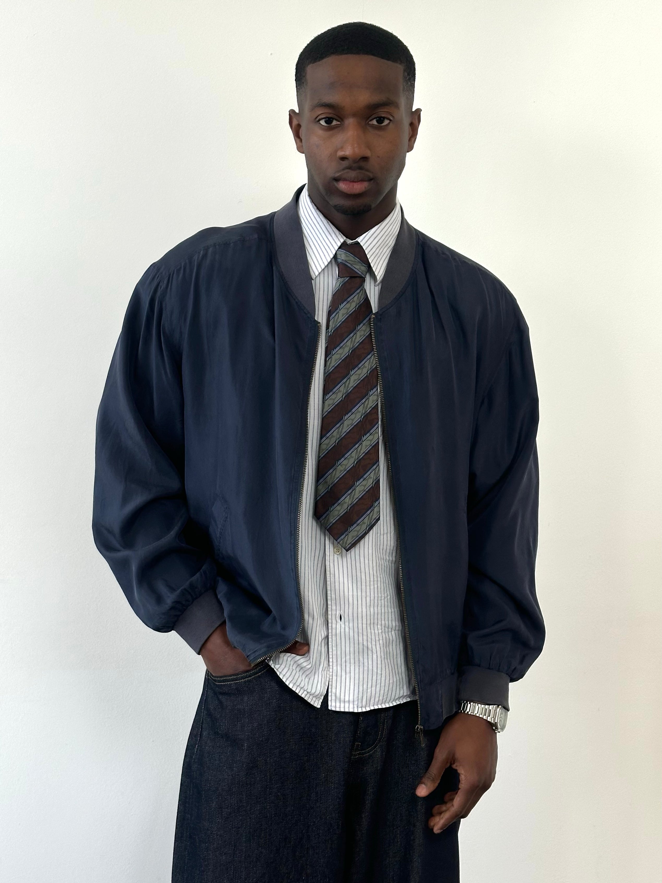 Vintage 1990s Pure Silk Boxy Bomber Jacket - L