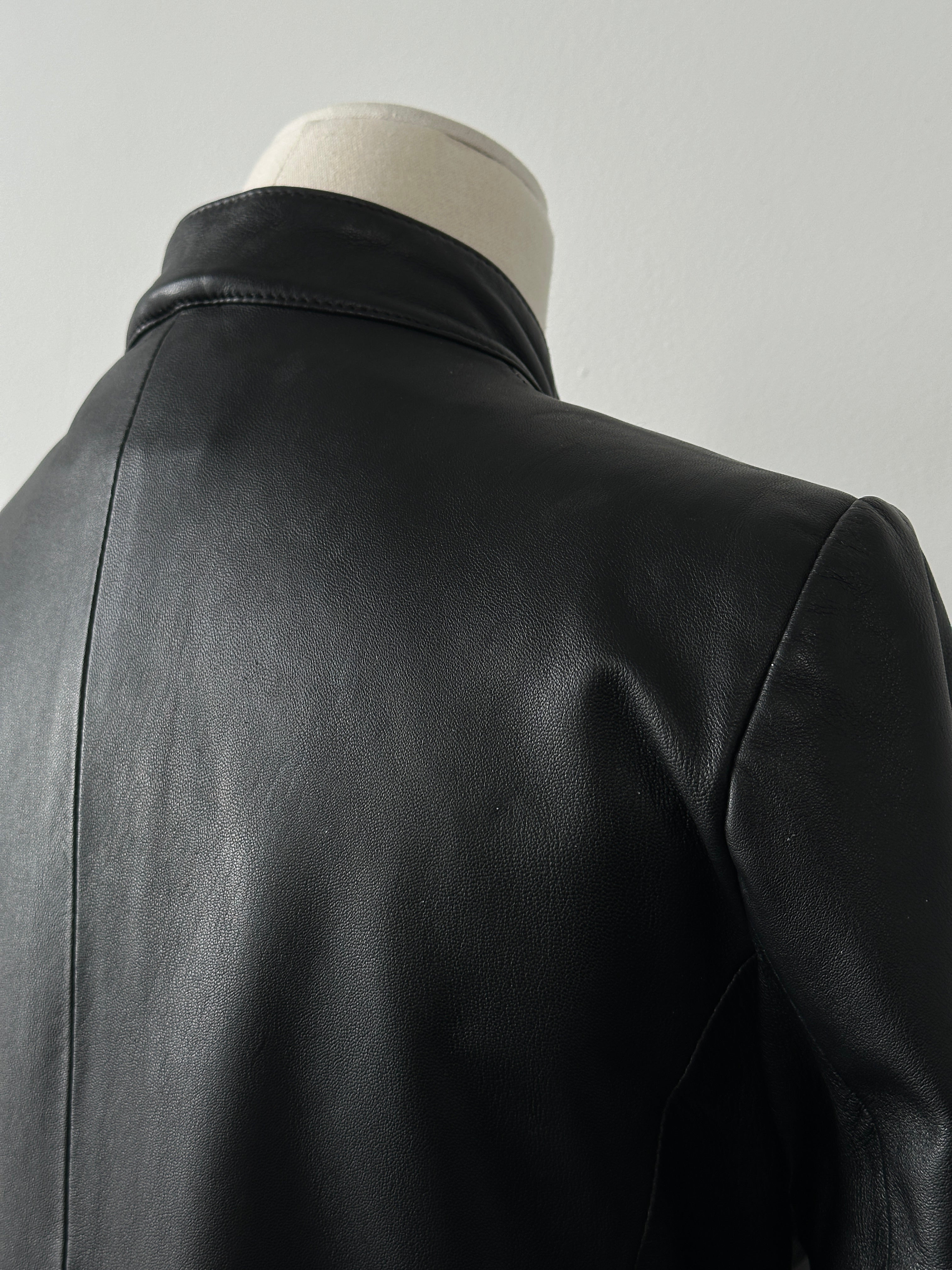 Vintage 1990s Leather High Neck Trench Coat - S