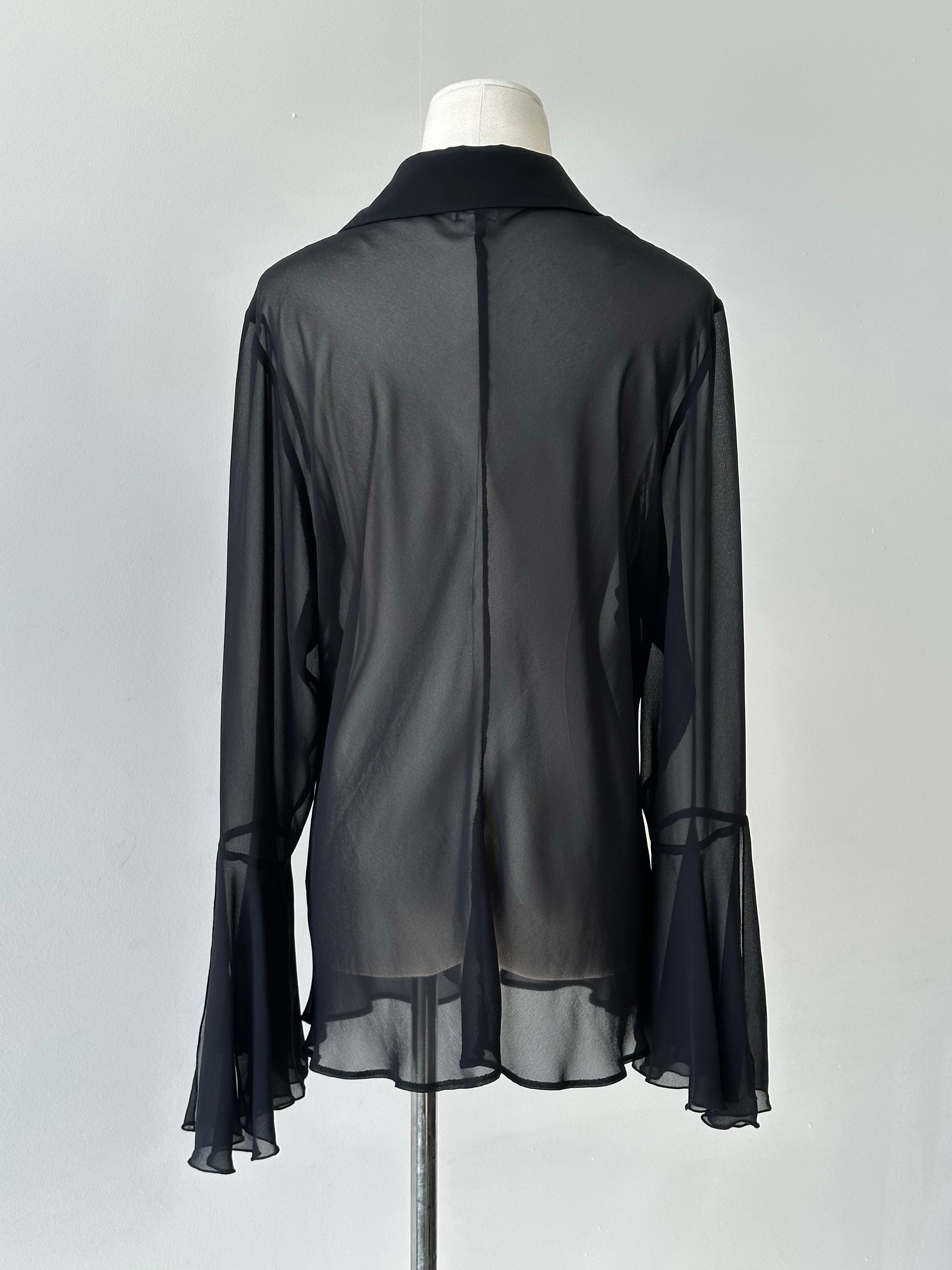 Vintage 1990s Sheer Ruffle Shirt - L