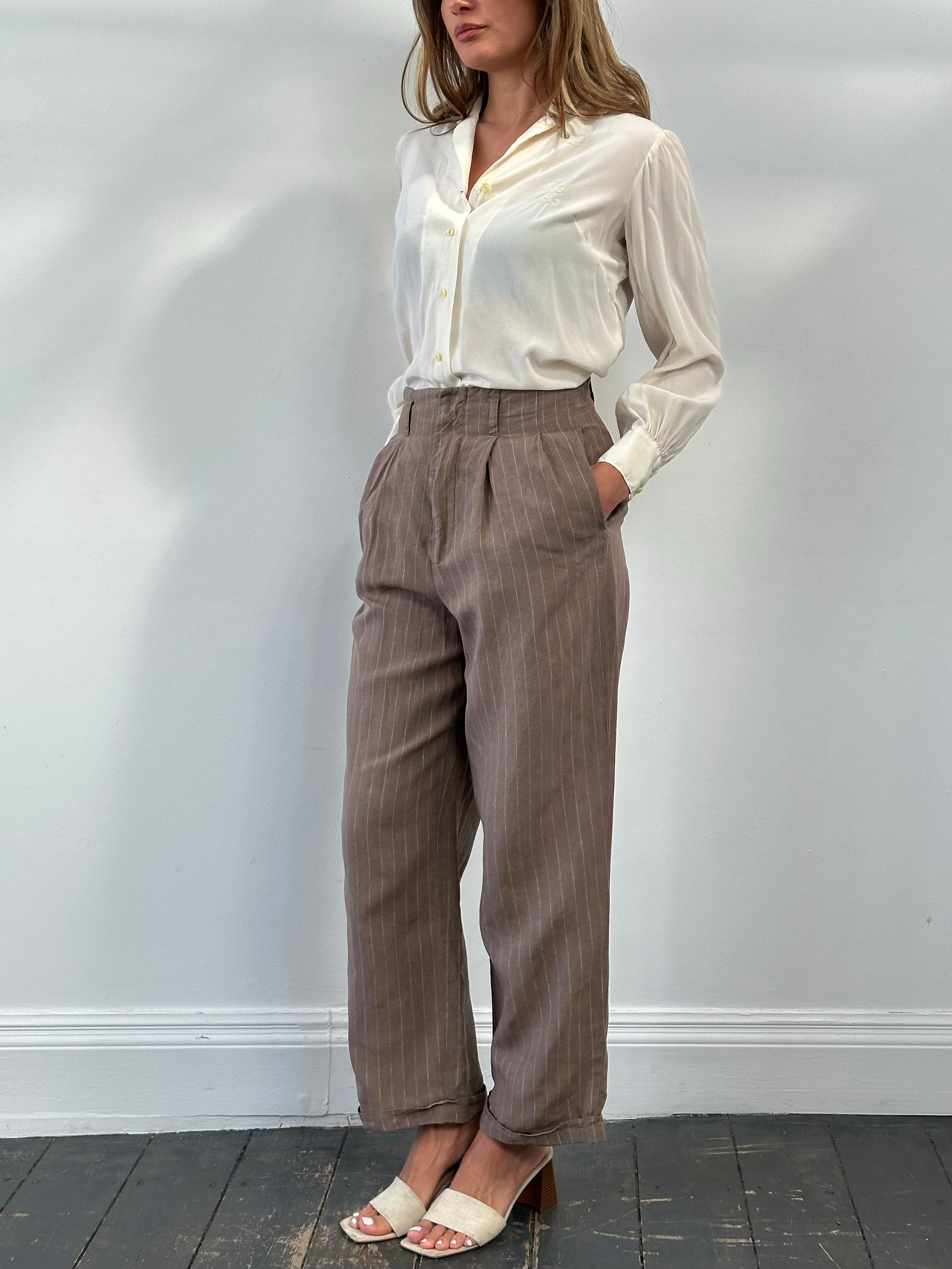 Jigsaw 1990s Pure Linen Striped Wide Leg Trouser -