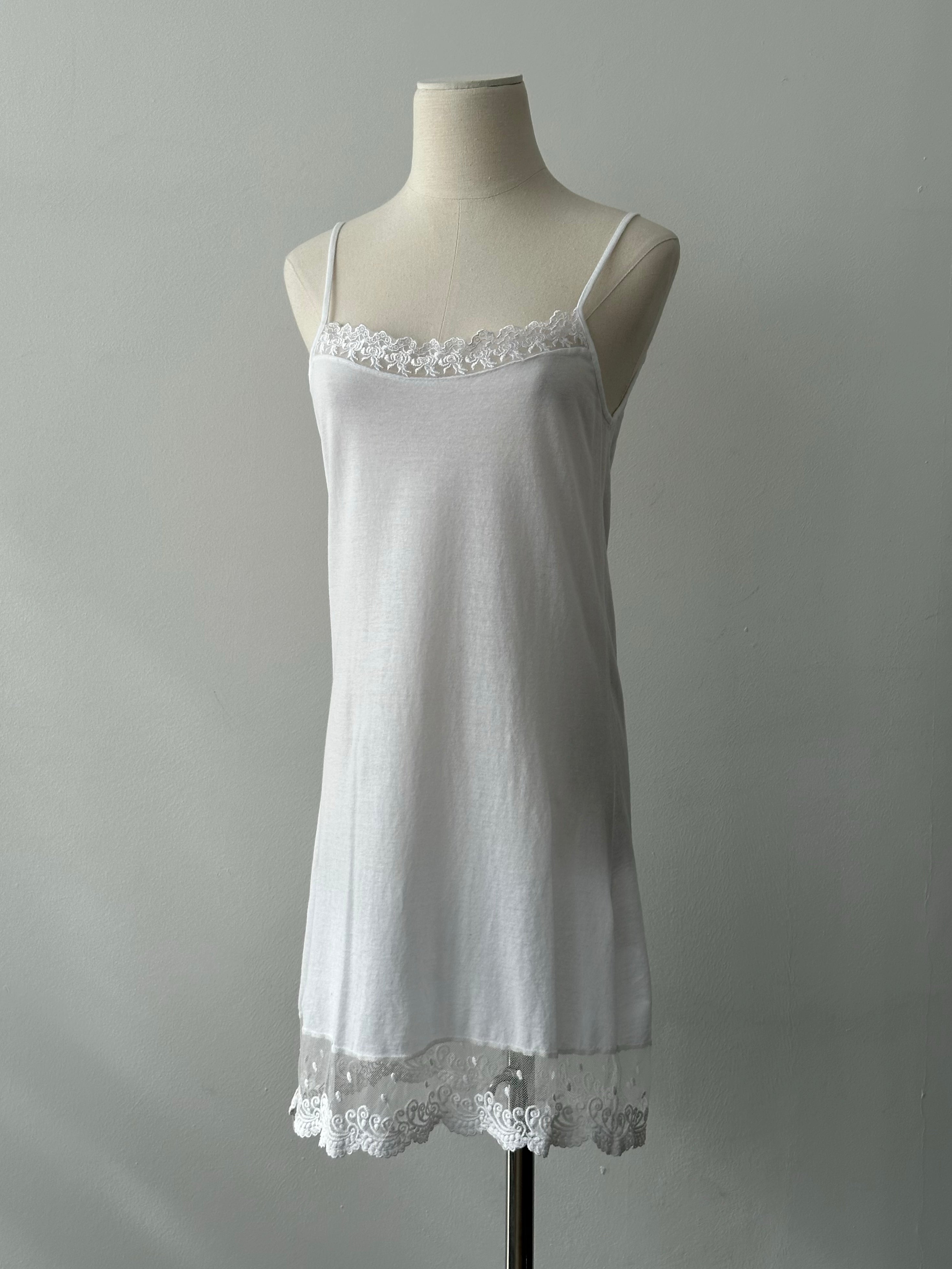 Italian Vintage 1990s Cotton Lace Slip Dress - S-M