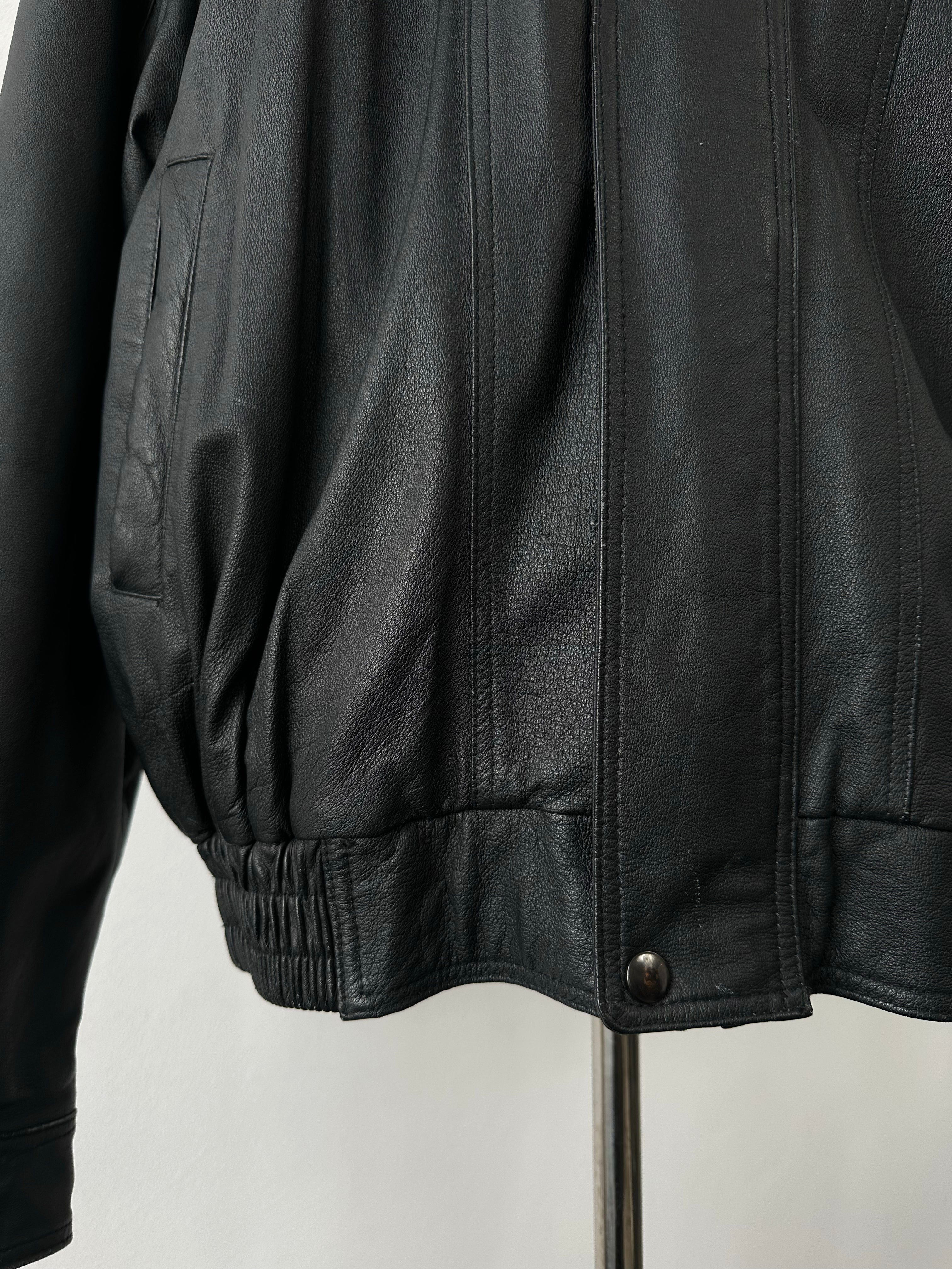 Vintage 1990s Boxy Leather Bomber Jacket - XL/XXL