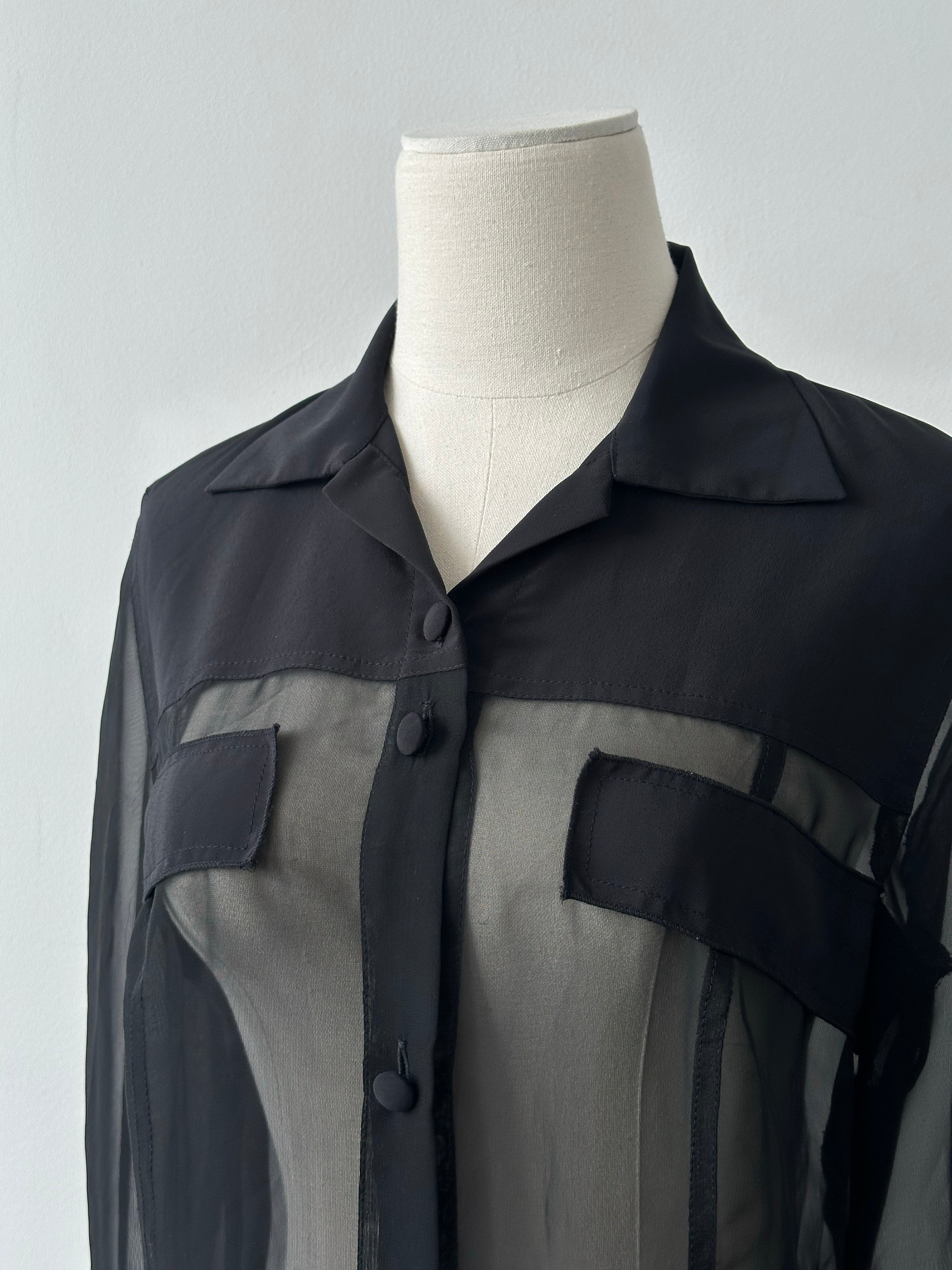 Vintage 1990s Ruffle Sleeve Sheer Shirt - M