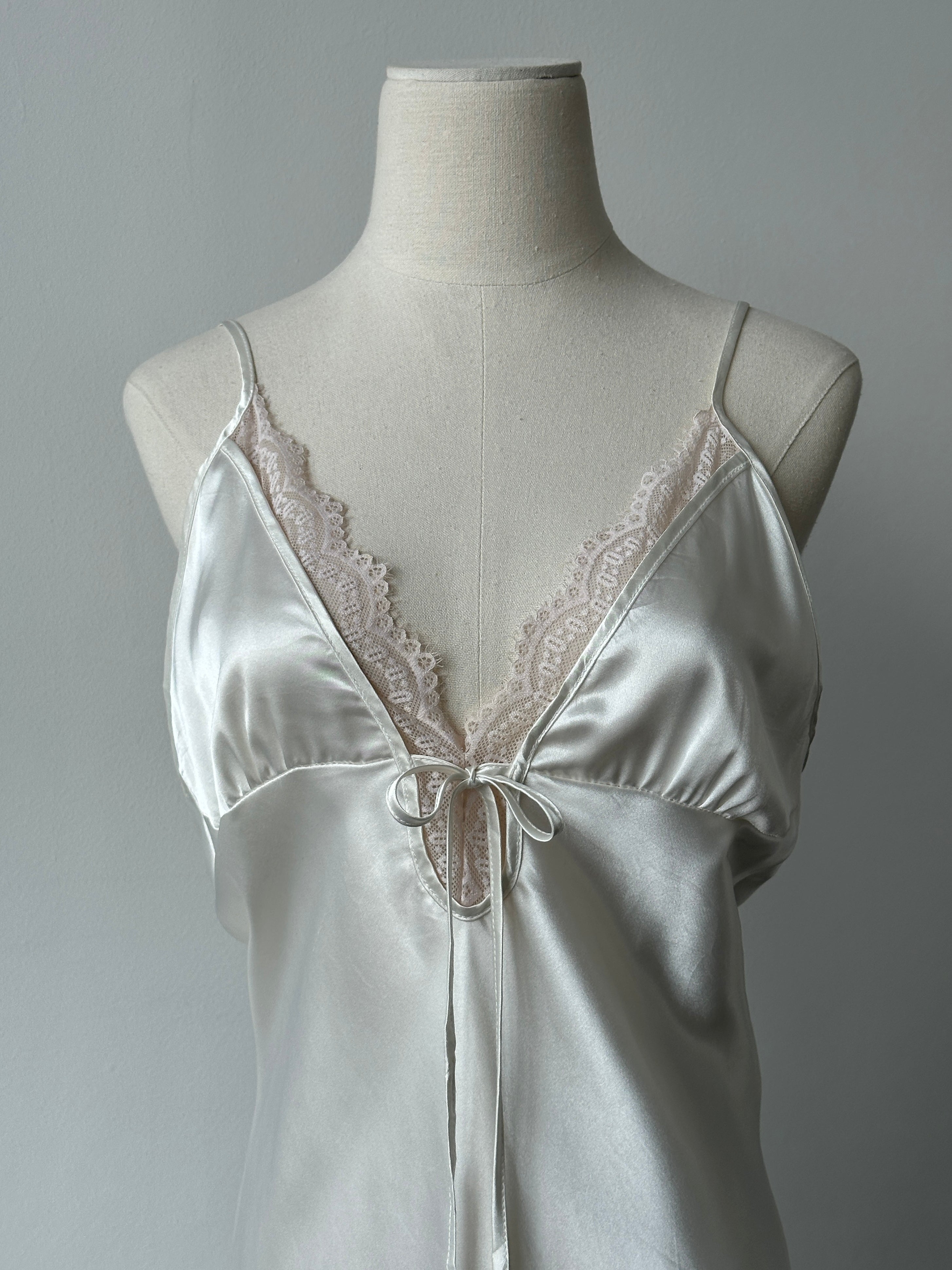 Vintage 2000s Satin Lace Midi Slip Dress - L