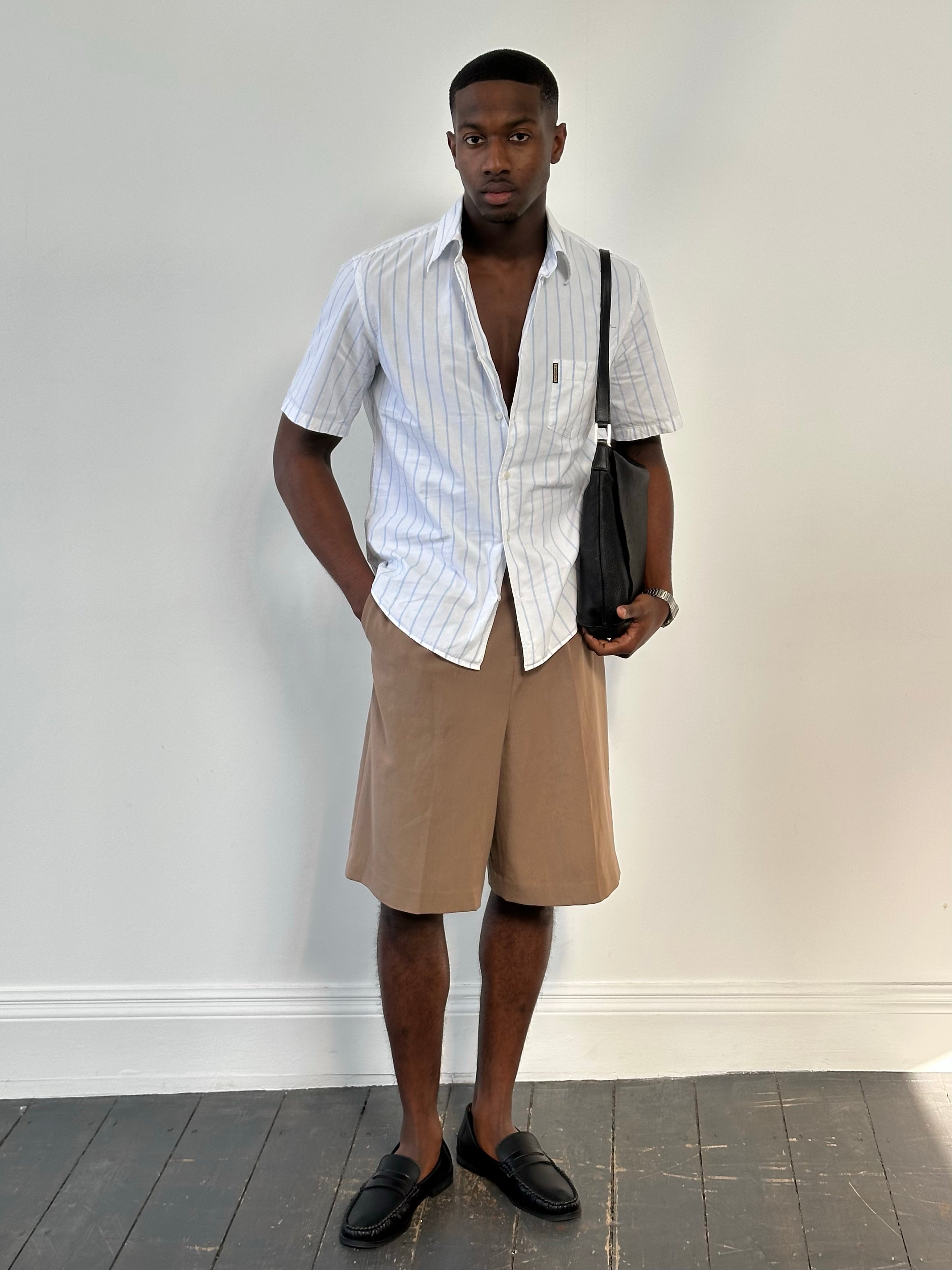 Armani Jeans 2000s Pure Cotton Striped Short Sleeve Shirt - M