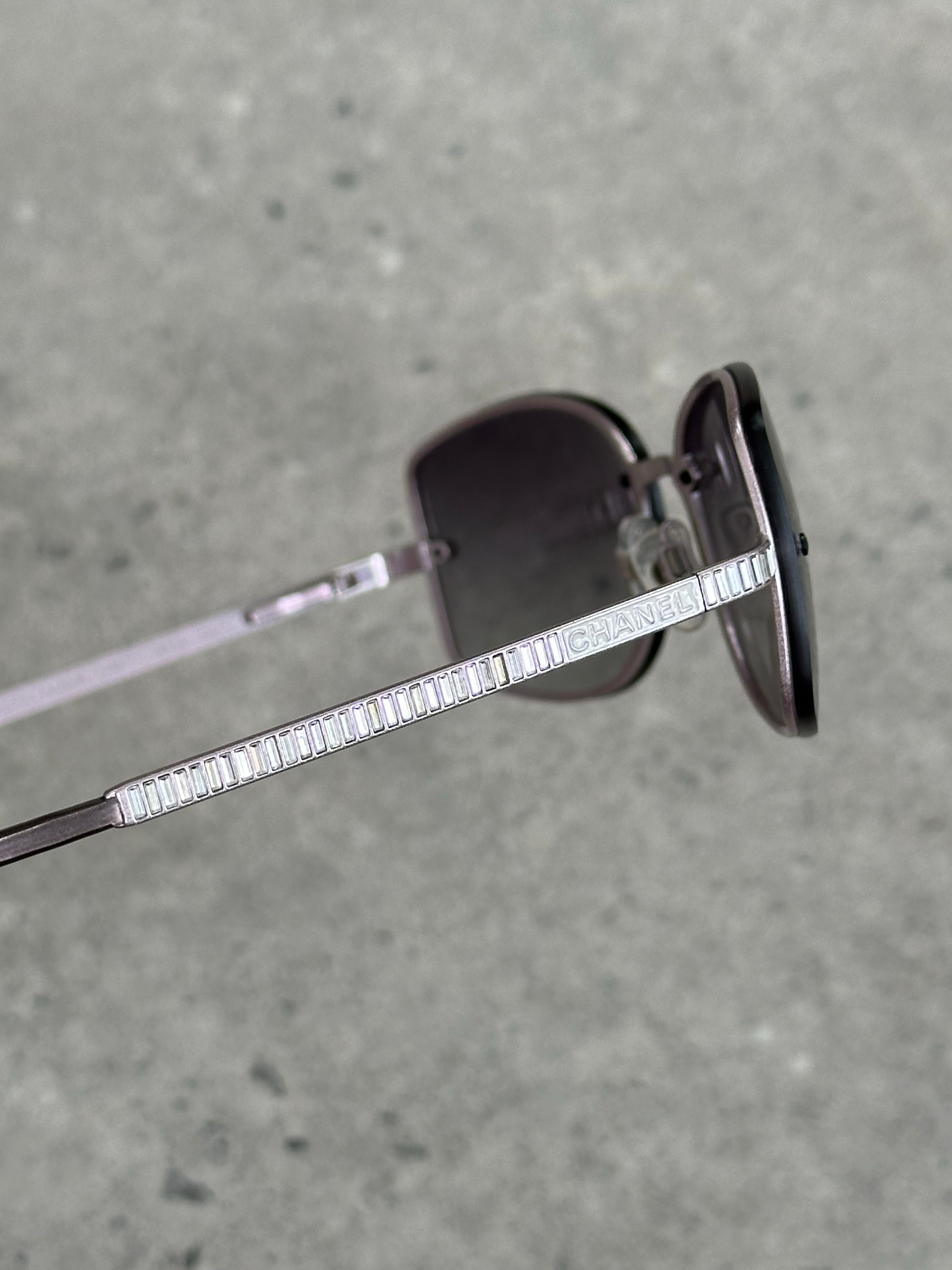 Chanel 2000s Rimless Crystal Bar Rectangle Sunglasses