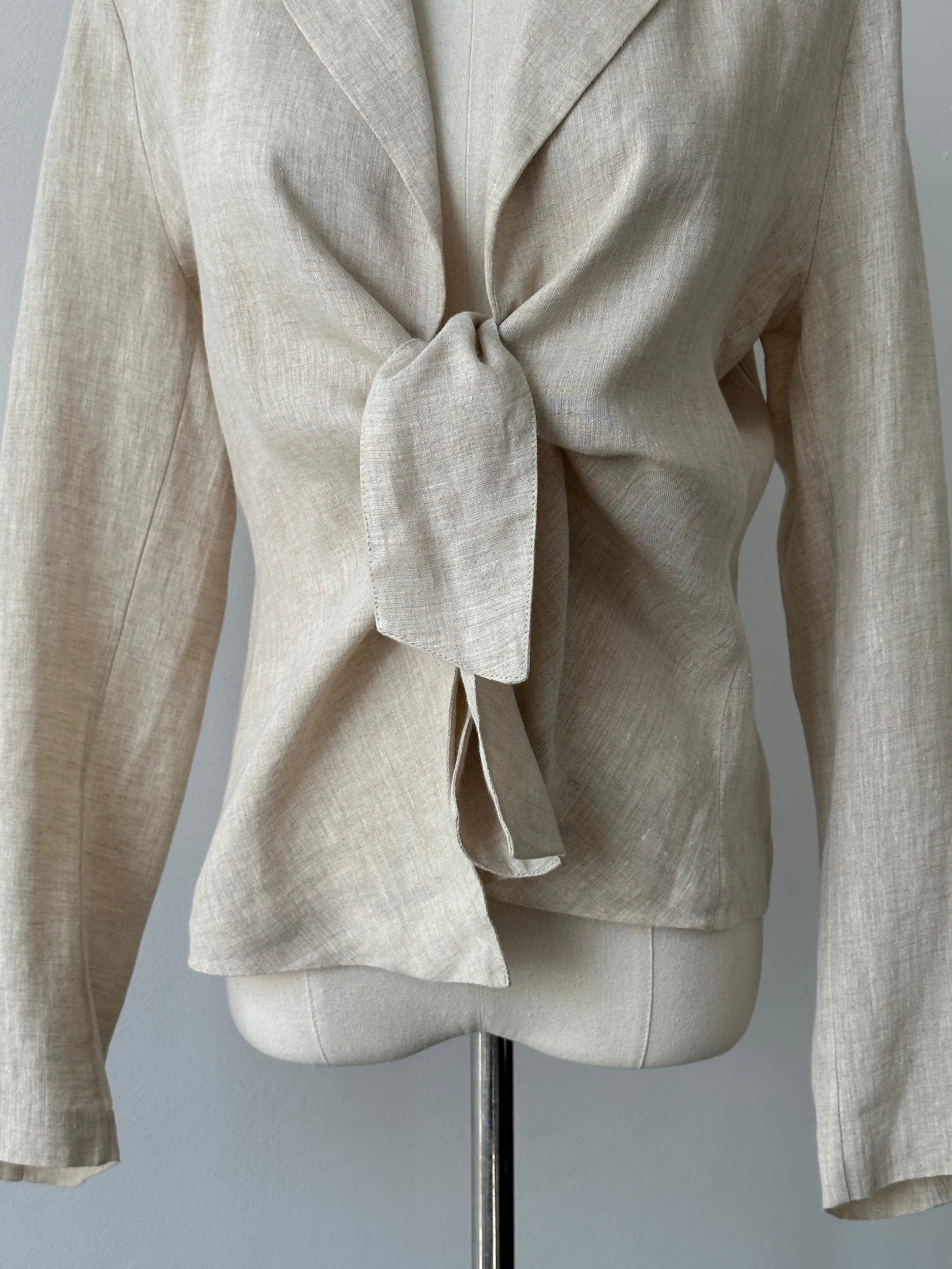 Italian Vintage 1990s Pure Linen Tie Front Jacket - M
