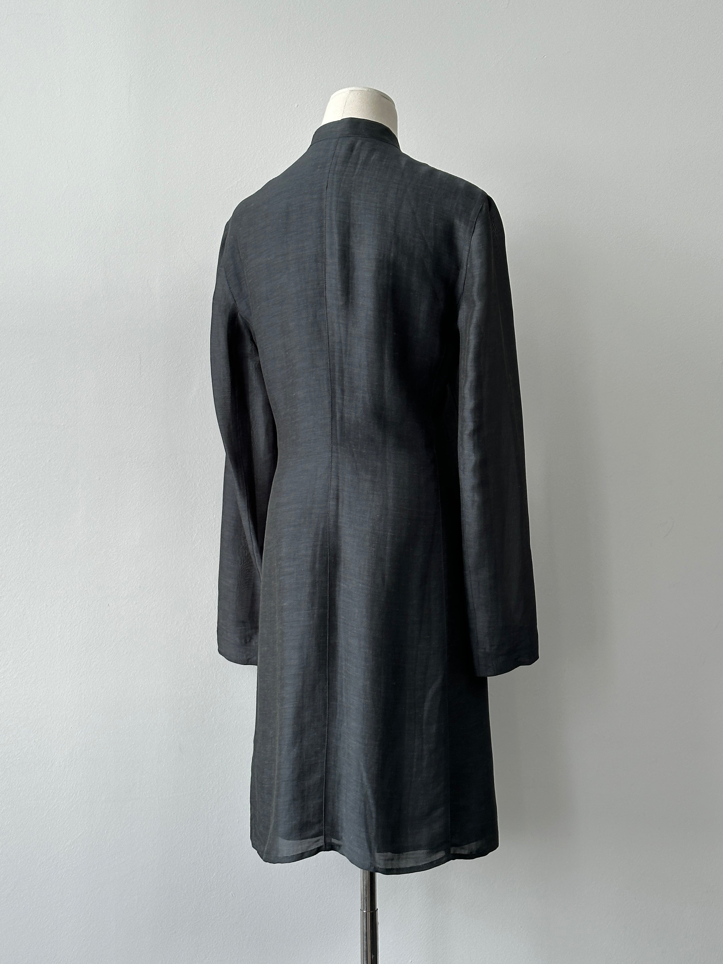 Emporio Armani 1990s Linen High Neck Trench Coat - M