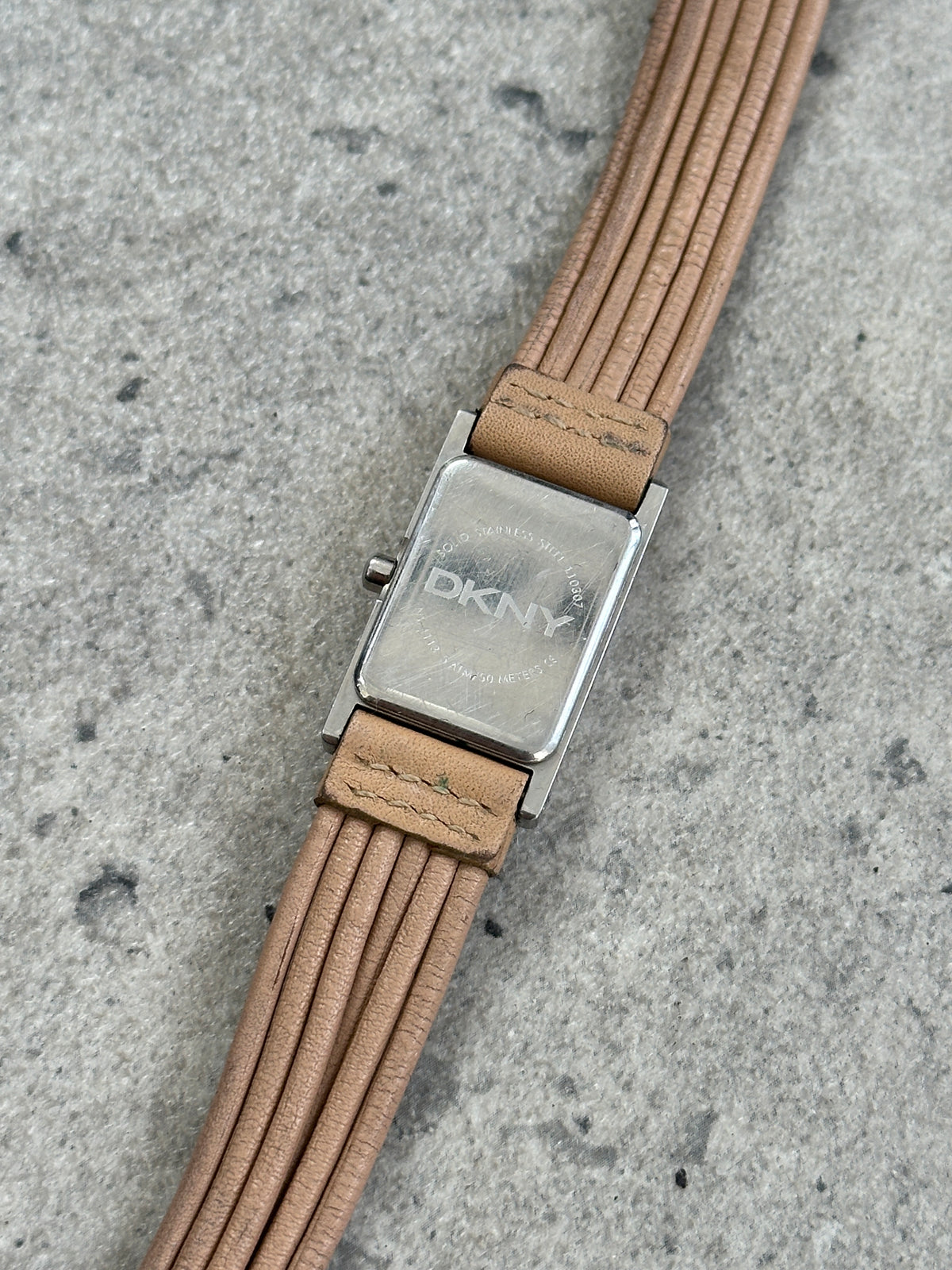 DKNY 2000s Leather Rectangular Quartz Watch