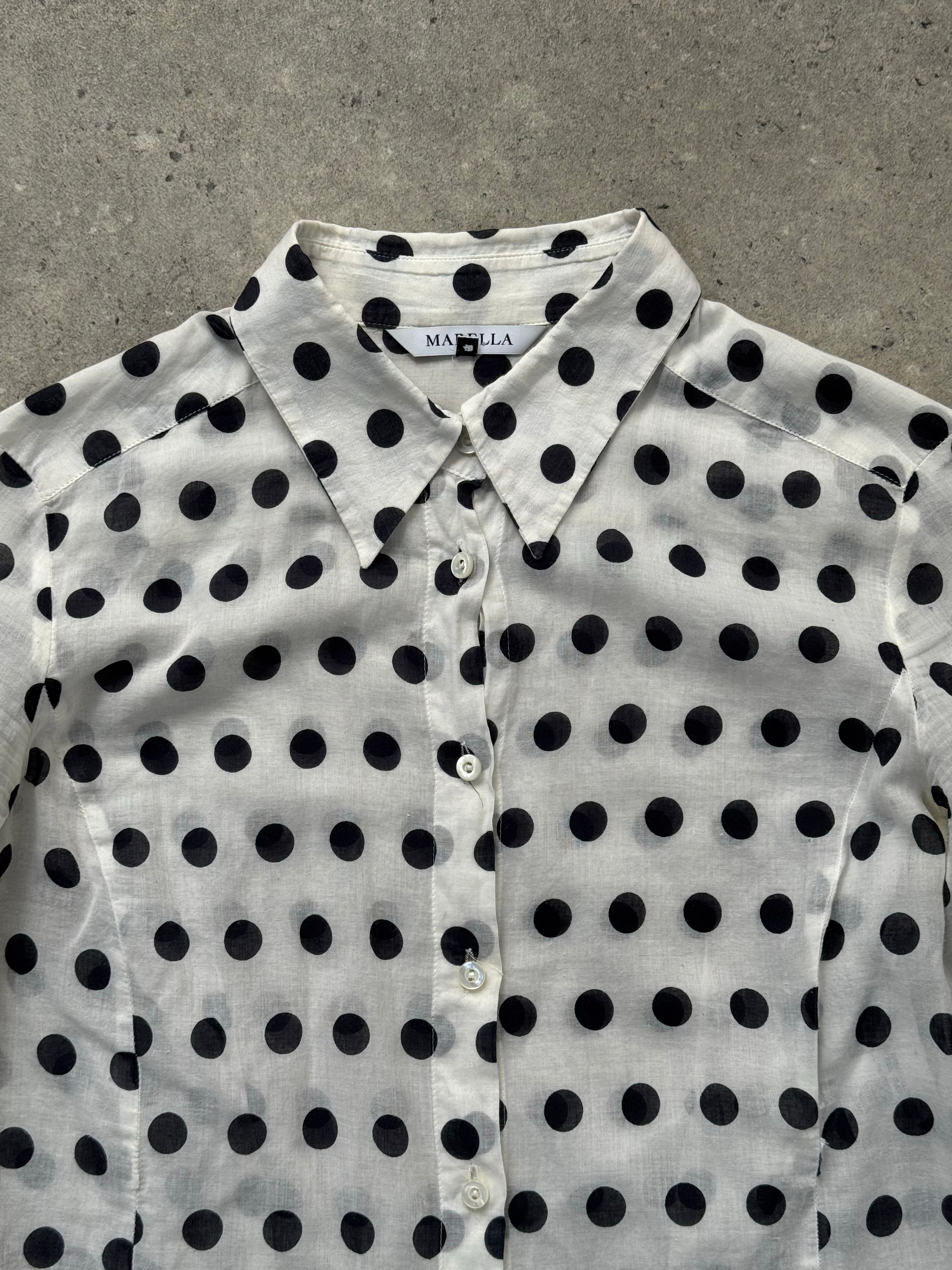 Marella 2000s pure cotton polka dot shirt in size S, featuring a classic button-up design with a pointed collar.