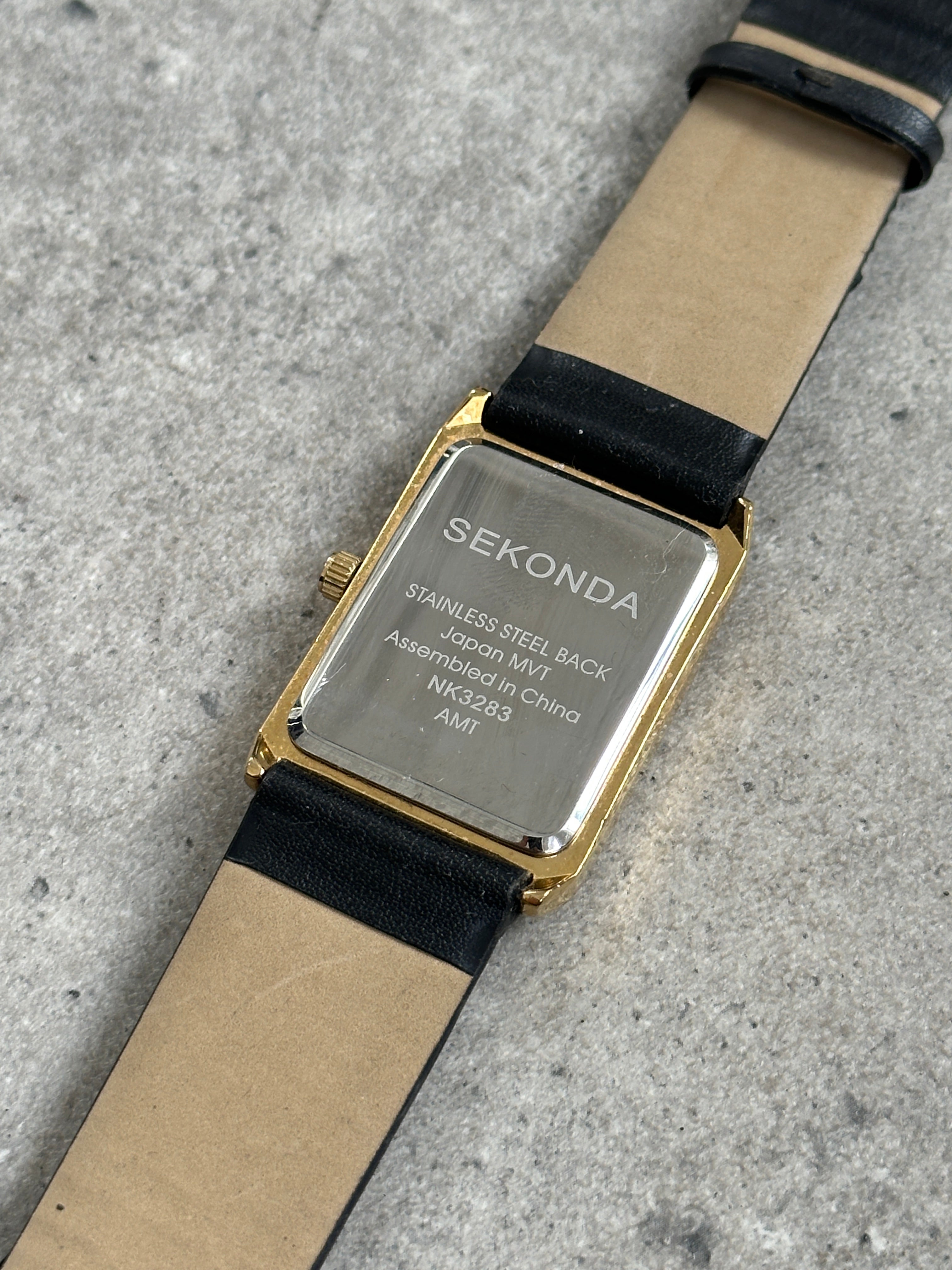 Sekonda 2000s Gold Tone Rectangular Quartz Leather Watch