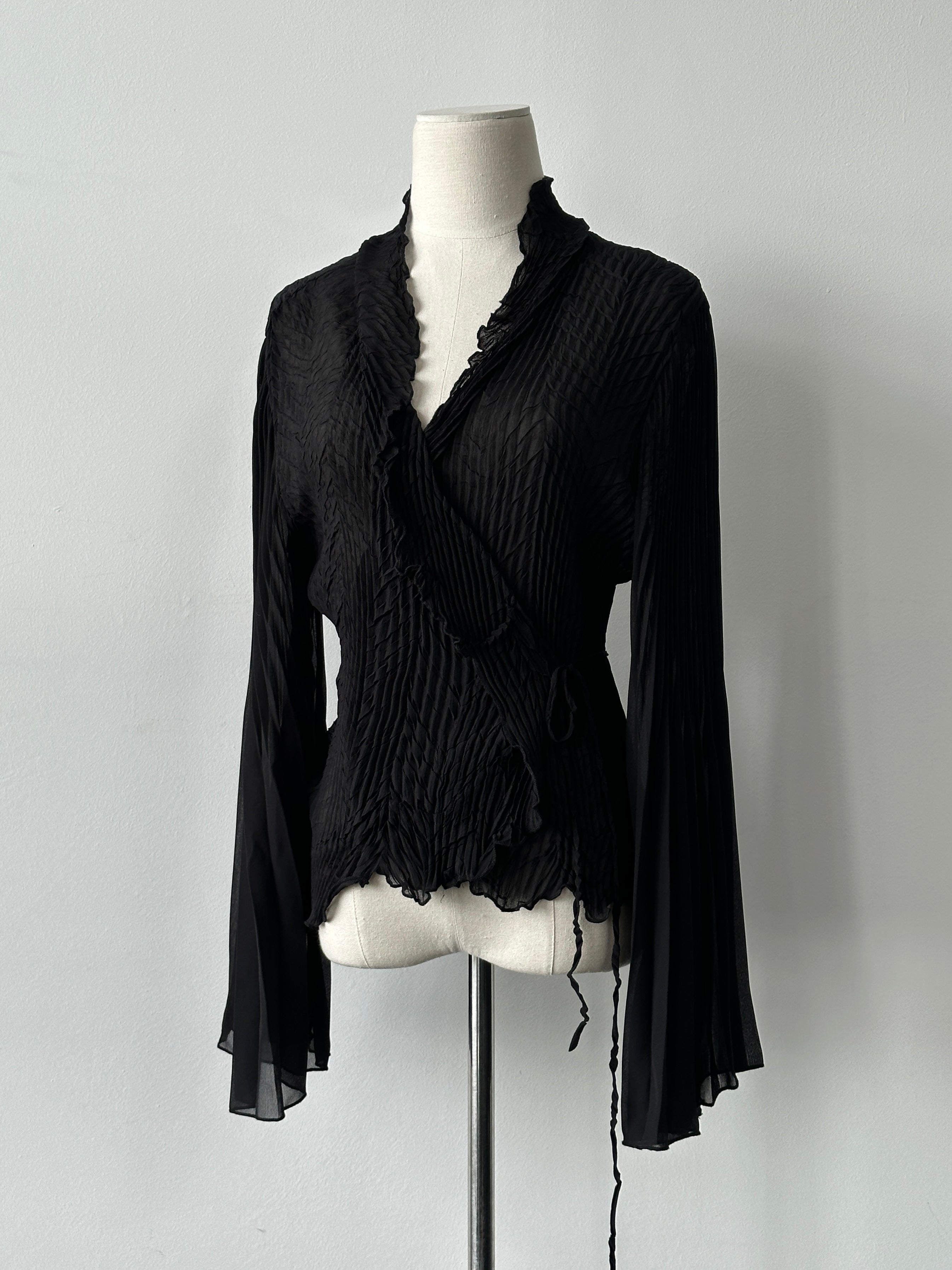 Vintage 2000s Tie Front Sheer Pleated Cardigan - M-L