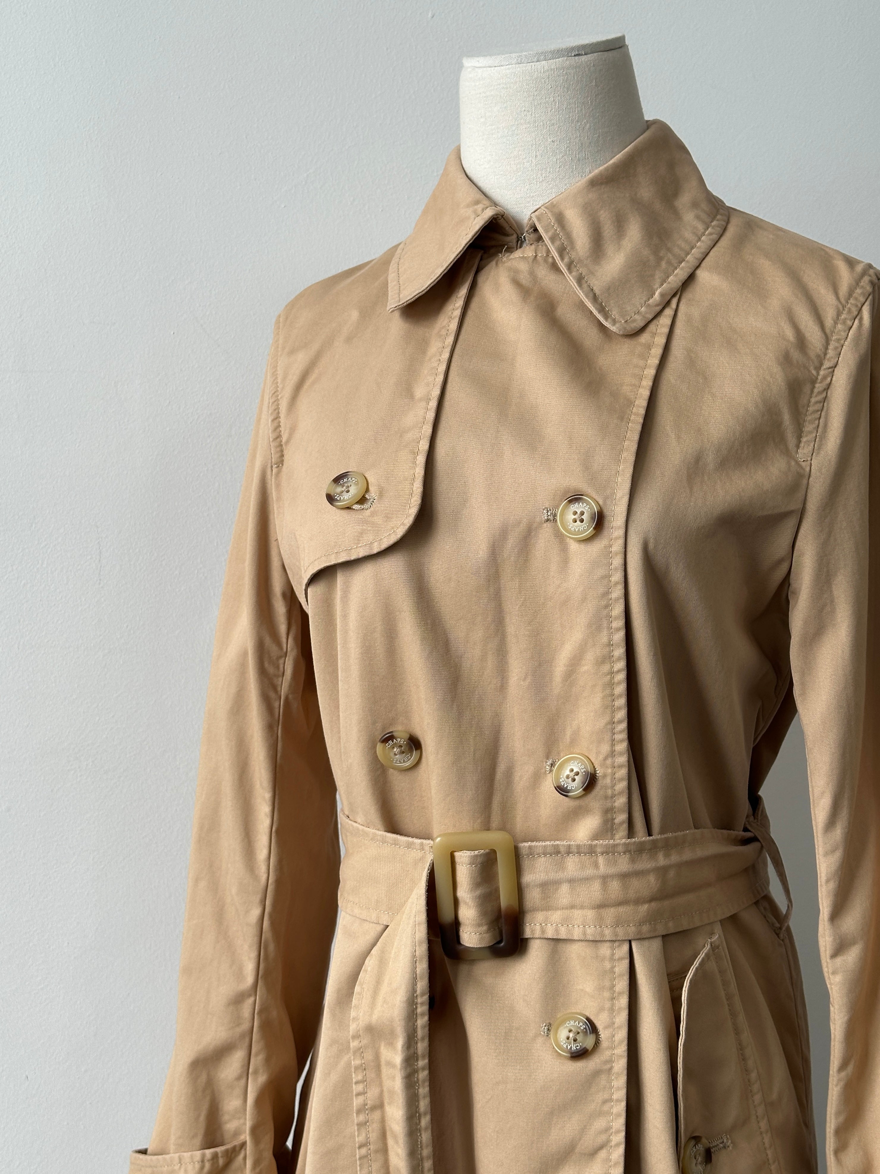 Chaps 2000s Pure Cotton Double Breasted Belted Trench Coat - S