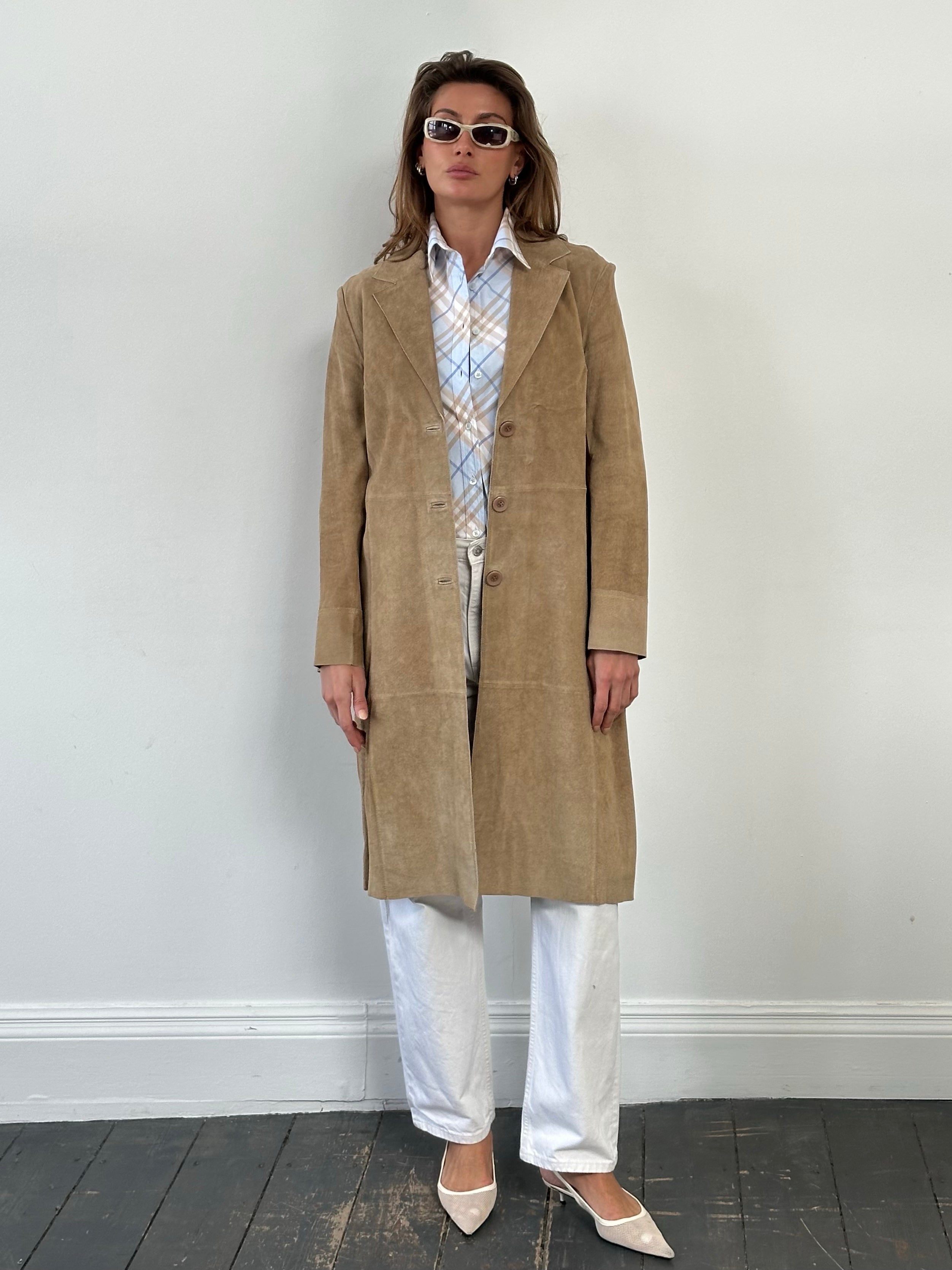 Vintage 1990s Suede Single Breasted Trench -