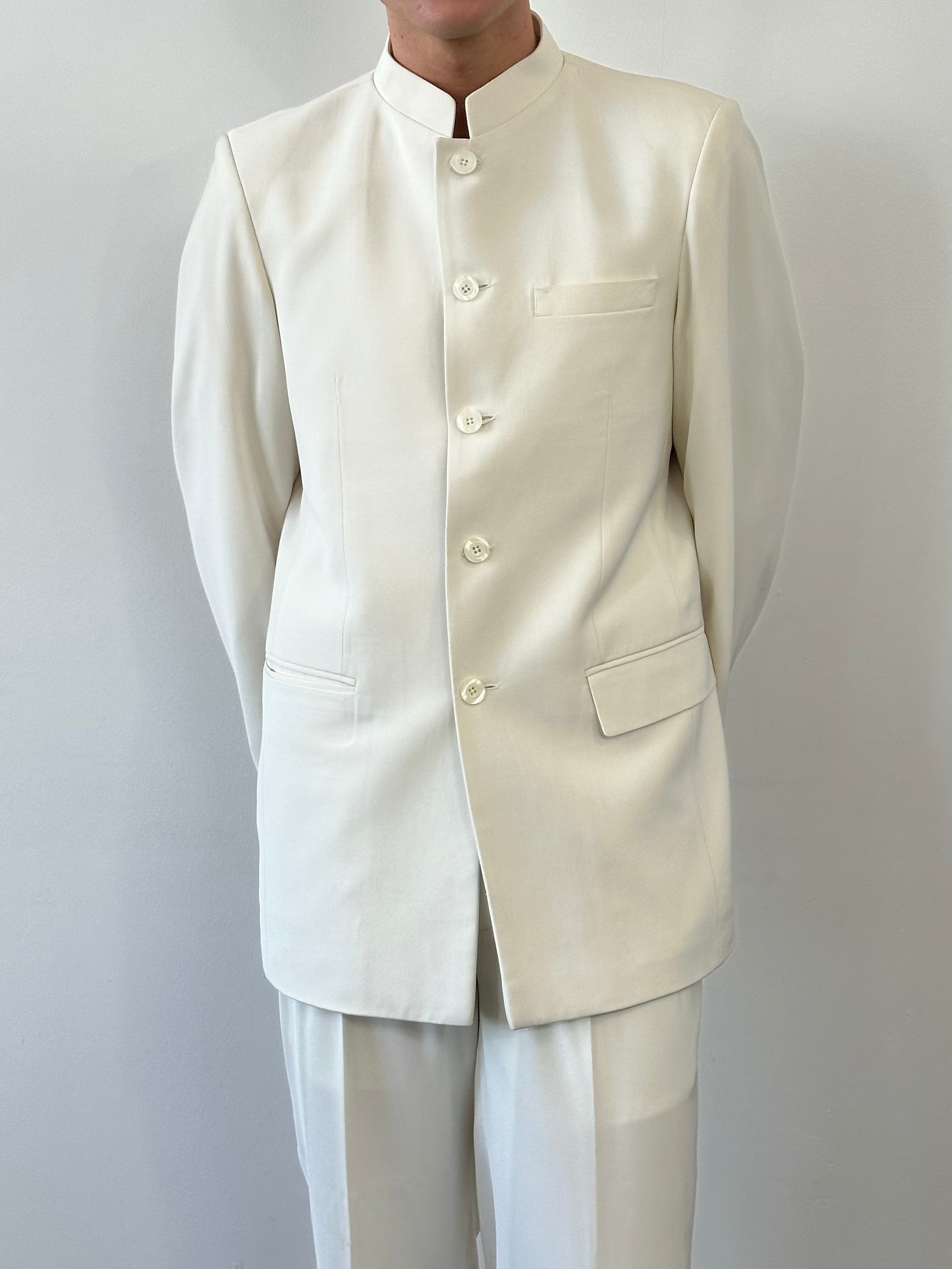 Vintage 1990s Collarless Tailored Suit - 40R/W30