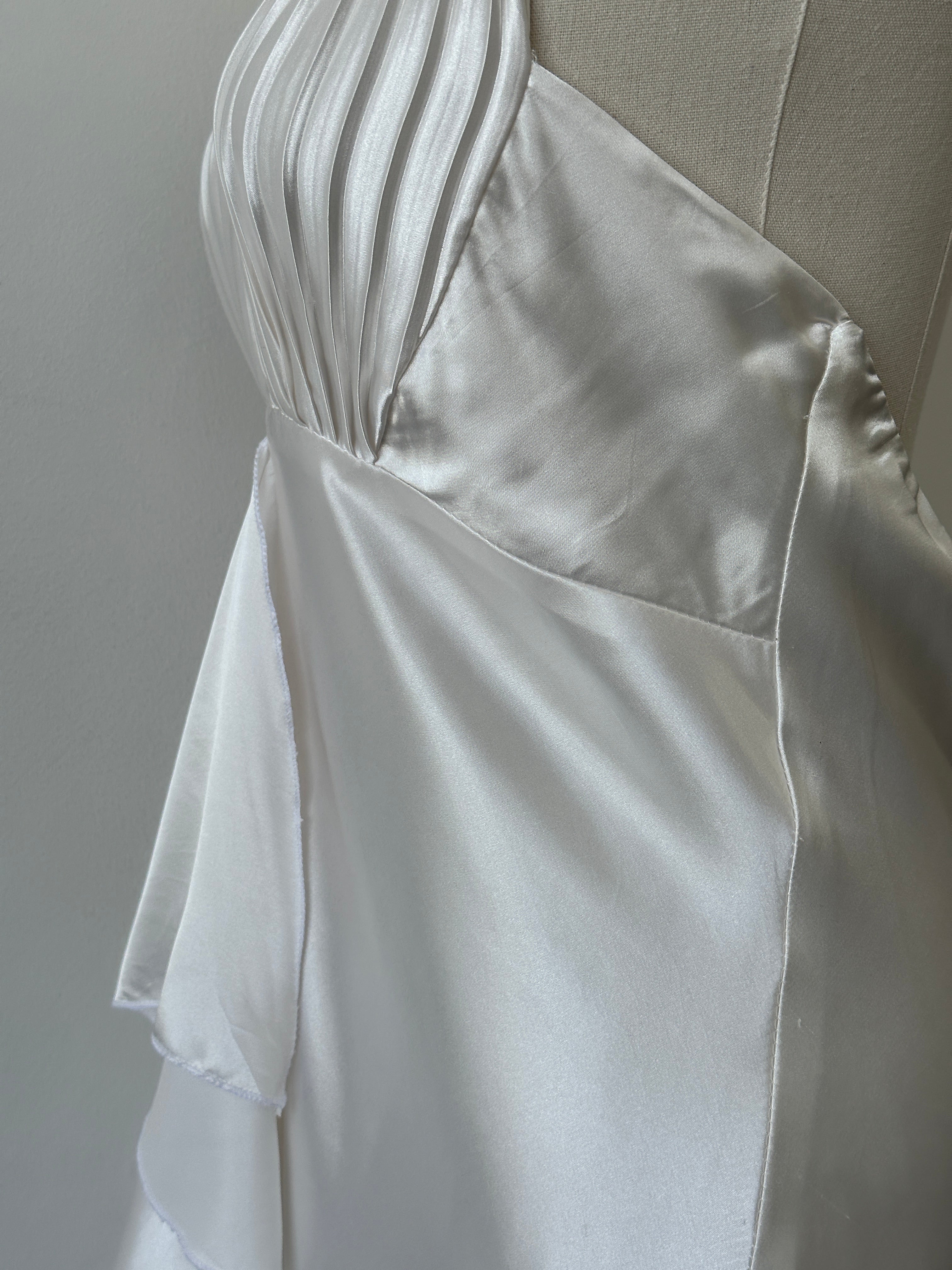 French Vintage 1990s Satin Halter Neck Floor Length Dress - M-L