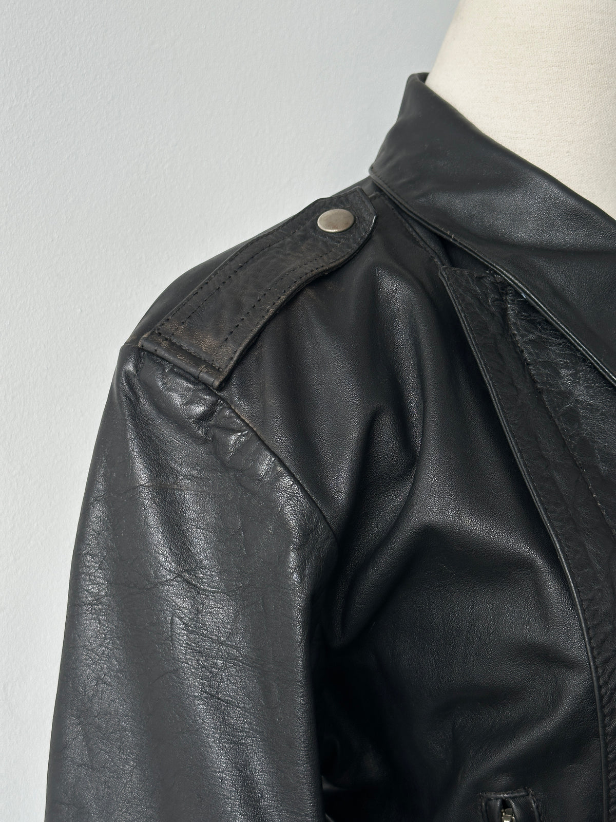 Vintage 1990s Fitted Moto Leather Jacket - XS-S