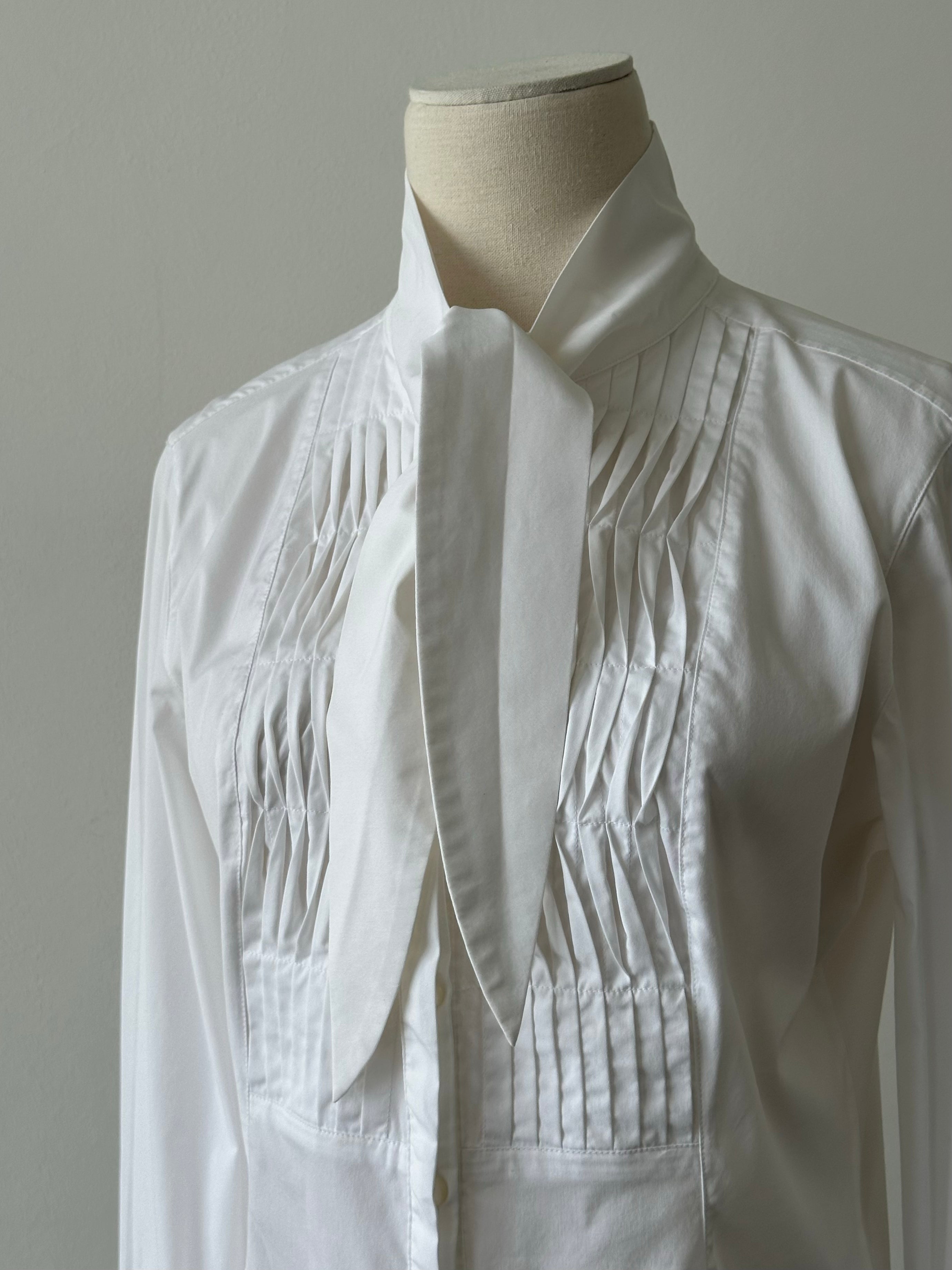 Max Mara 2000s Cotton Pussy Bow Tuxedo Shirt - S