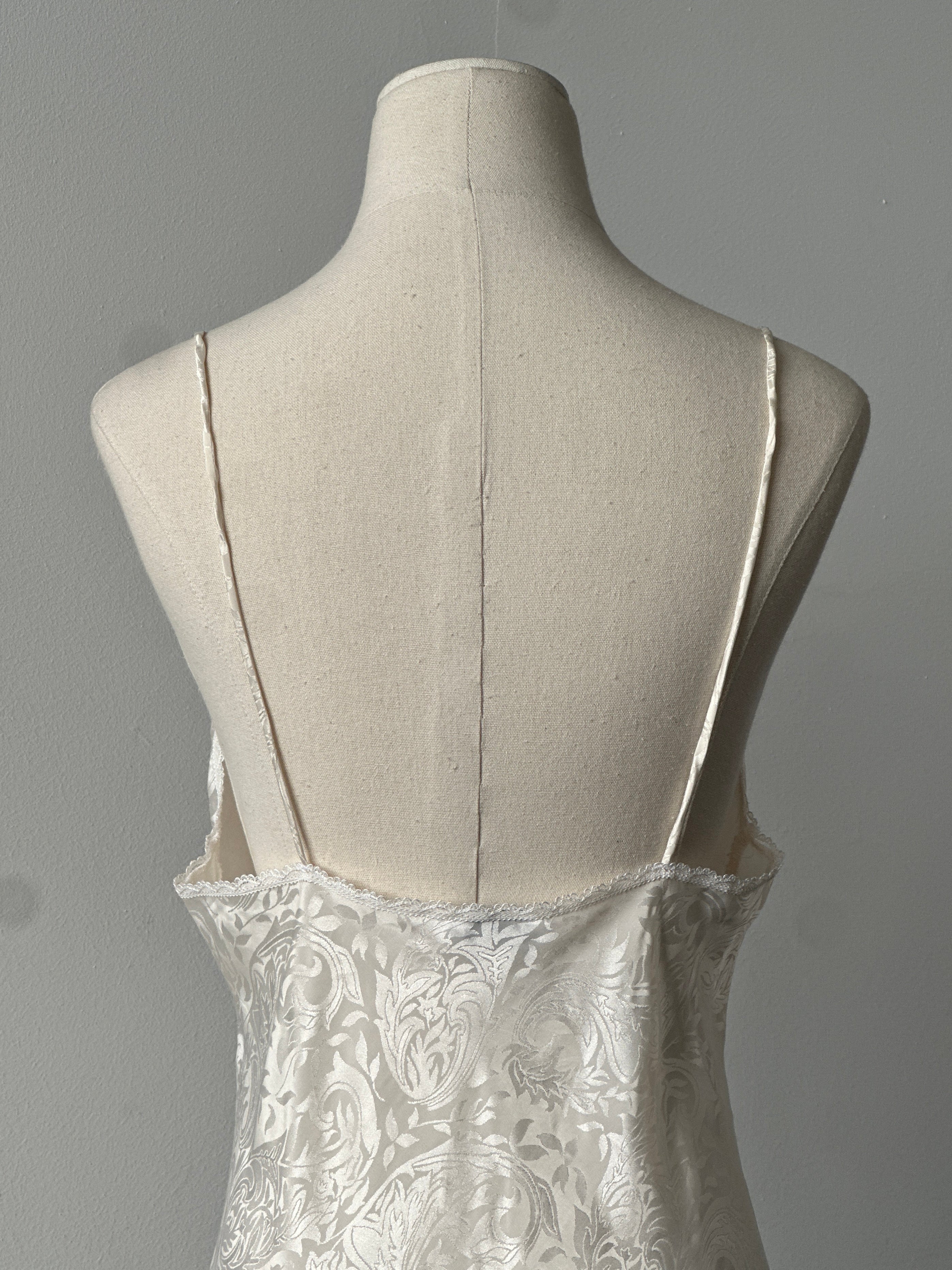 USA Vintage 1990s Satin Print Lace Midi Slip Dress - S-M