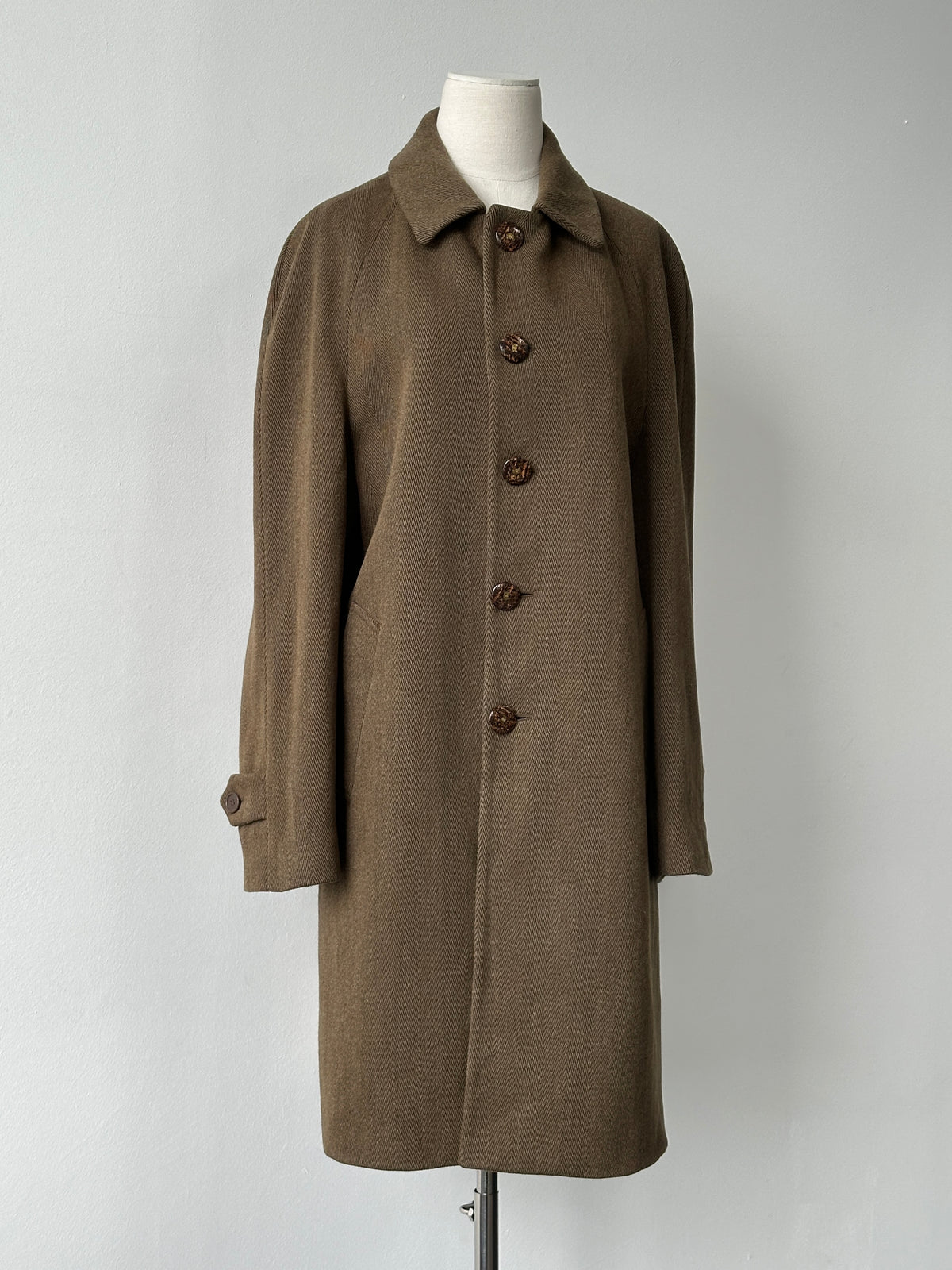 Italian Vintage 1990s Wool Herringbone Single Breasted Coat - L