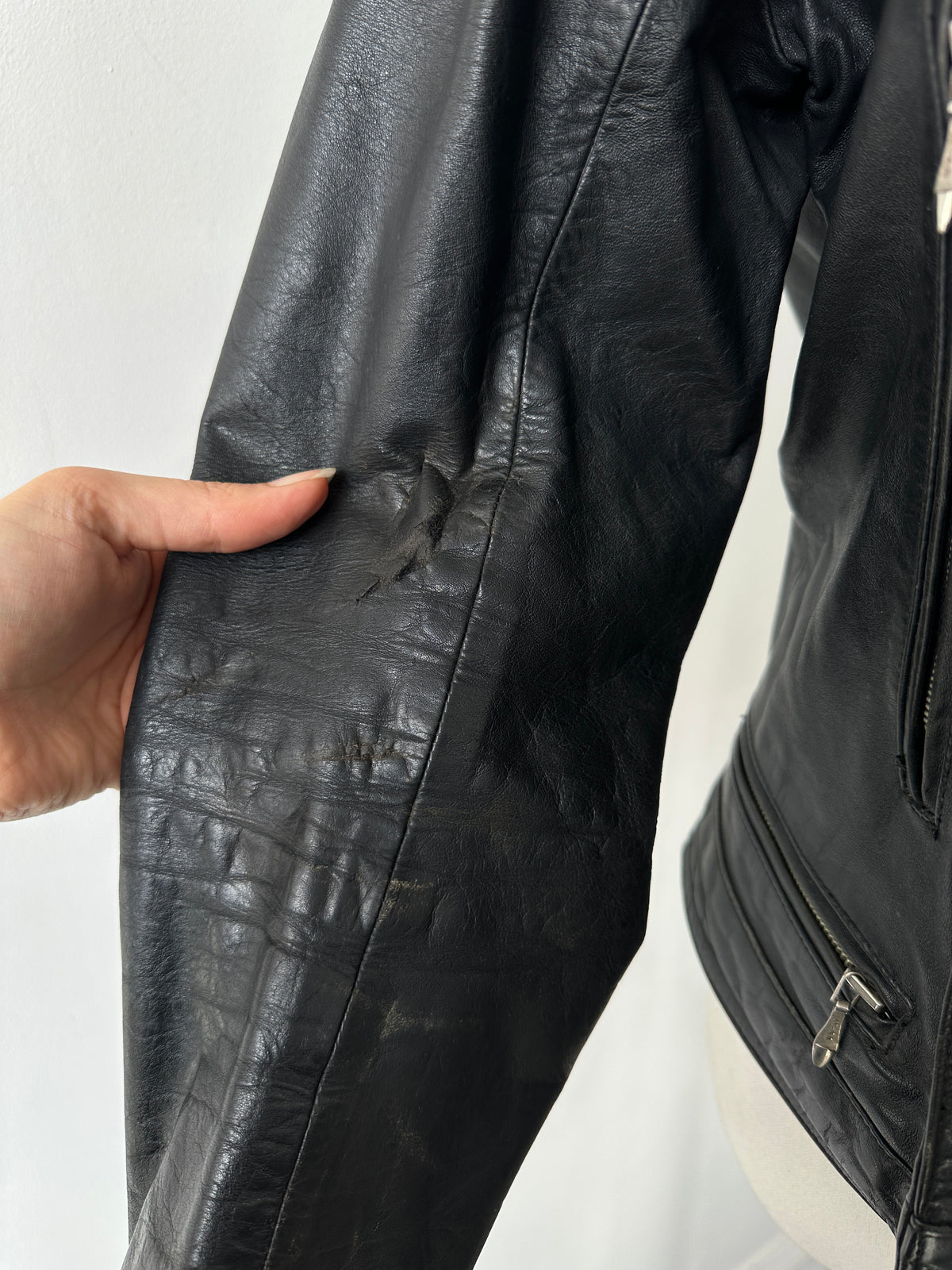 Vintage 1990s Fitted Moto Leather Jacket - XS-S