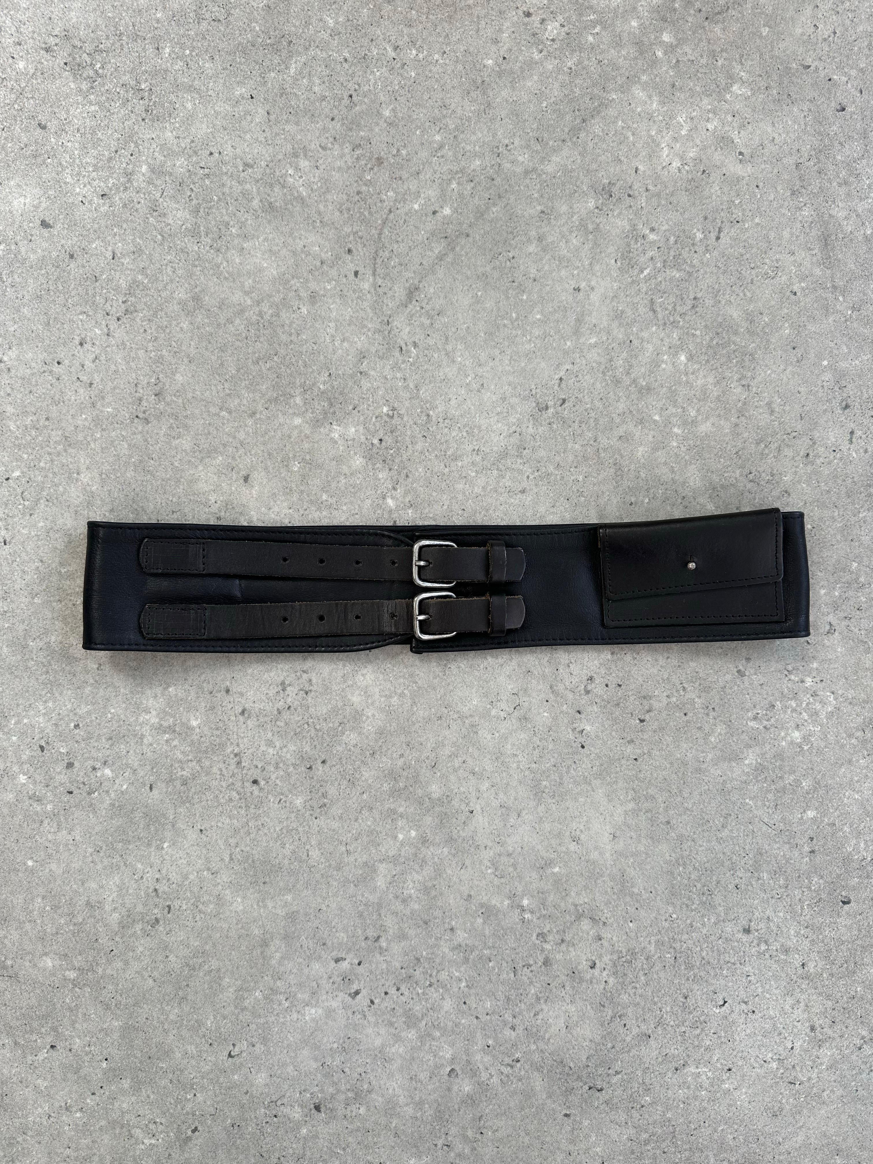 Vintage 1990s Leather Double Zip Belt Bag - W30-34